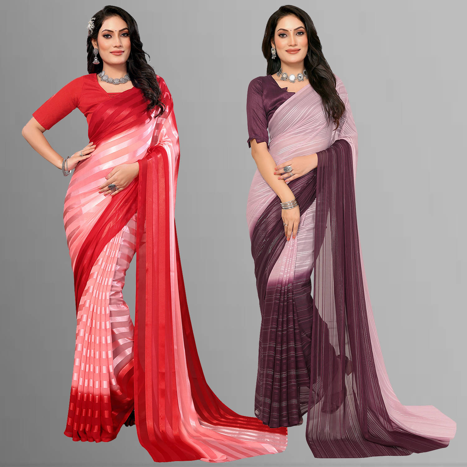 ANAND SAREES Satin Striped Saree With Unstitched Blouse Piece ( Multicolor ) ANAND SAREES Satin Striped Saree With Unstitched Blouse Piece ( Multicolor )