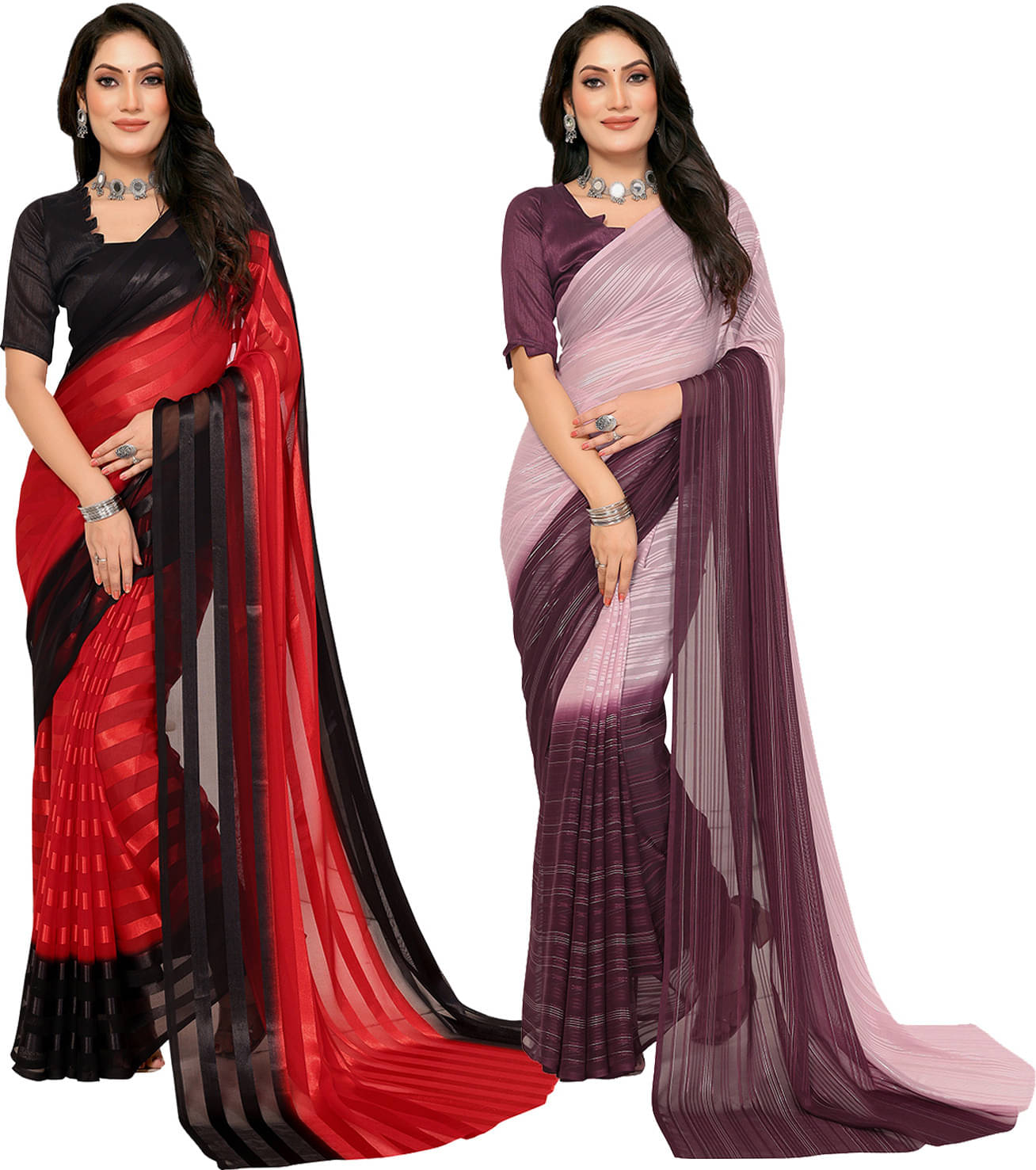 ANAND SAREES Satin Striped Saree With Unstitched Blouse Piece ( Multicolor ) ANAND SAREES Satin Striped Saree With Unstitched Blouse Piece ( Multicolor )