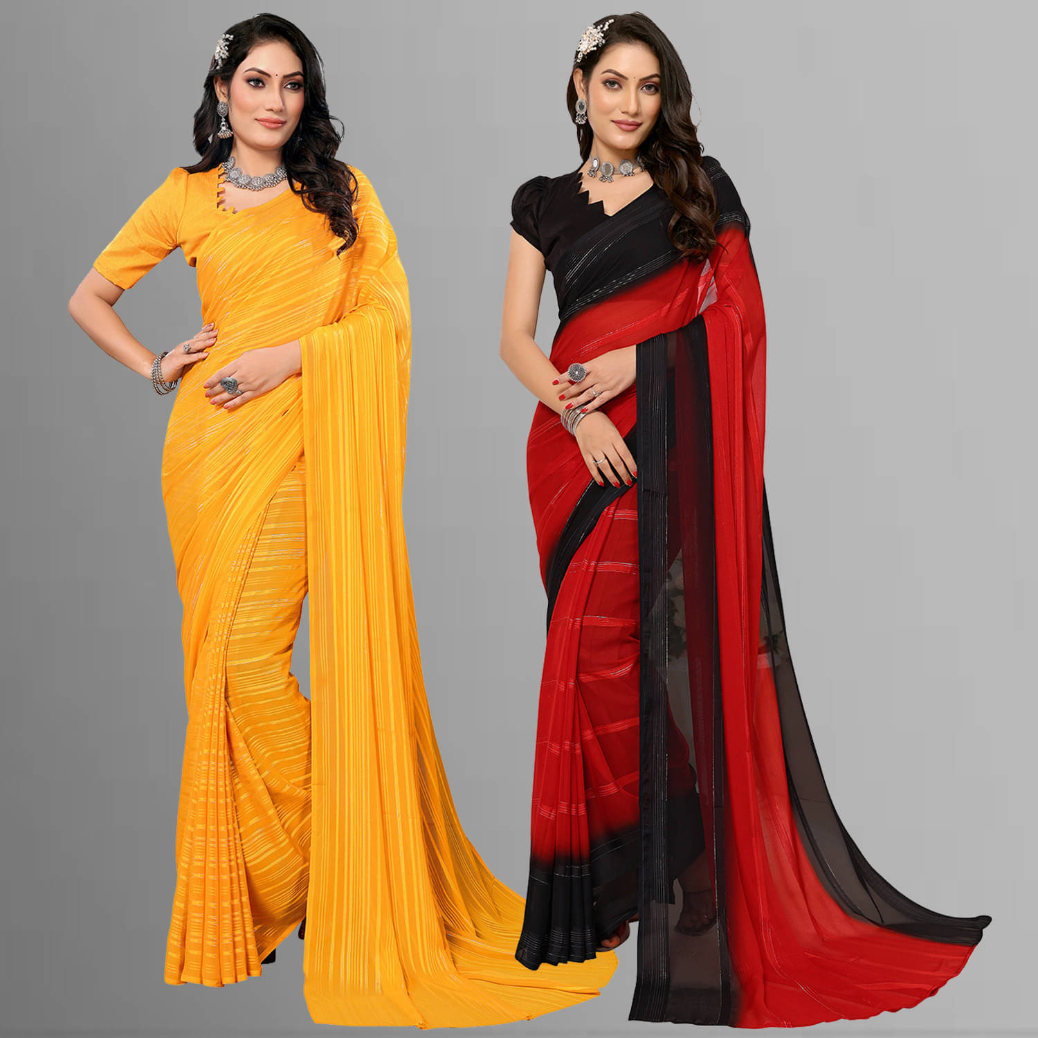 ANAND SAREES Satin Striped Saree With Unstitched Blouse Piece ( Multicolor ) ANAND SAREES Satin Striped Saree With Unstitched Blouse Piece ( Multicolor )