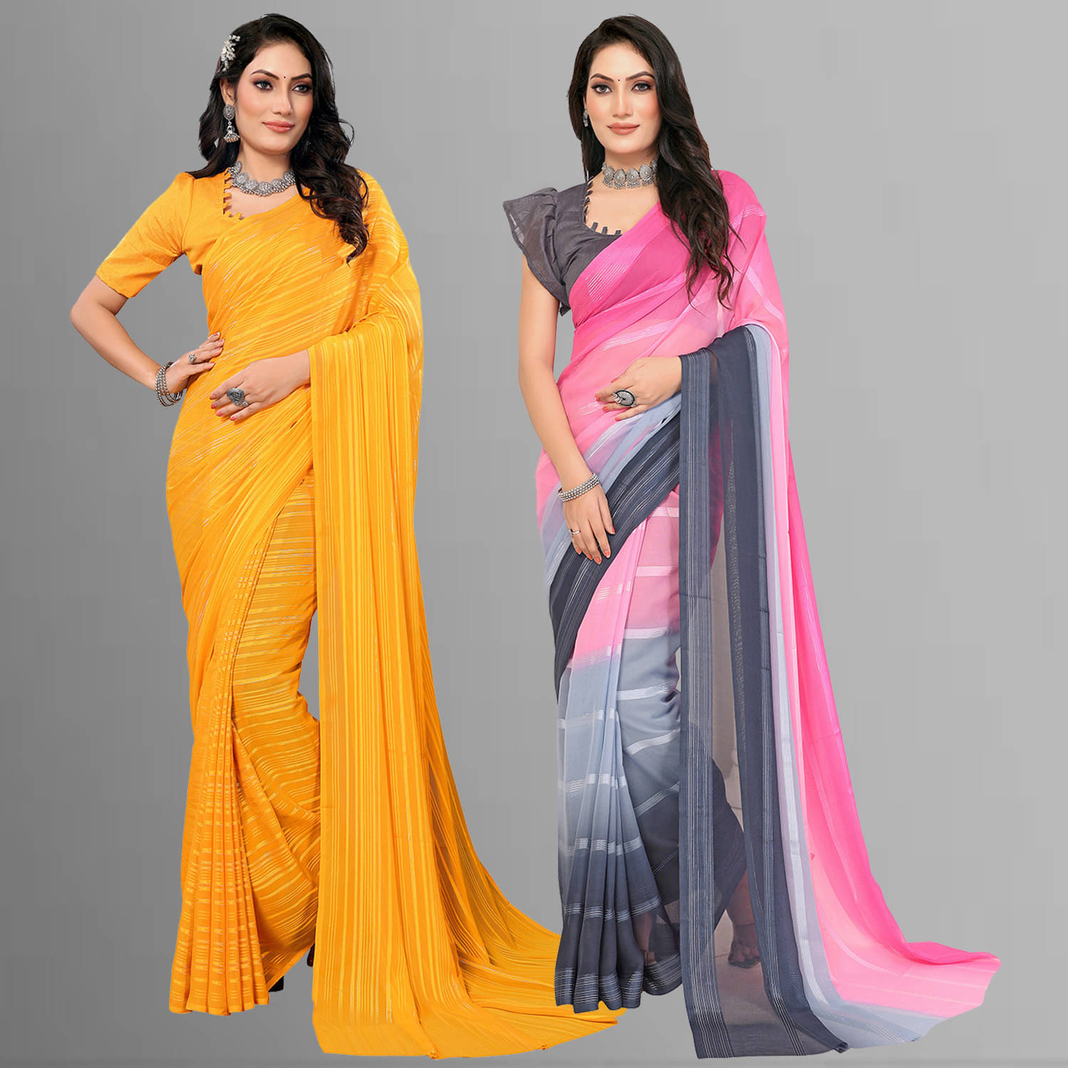 ANAND SAREES Satin Striped Saree With Unstitched Blouse Piece ( Multicolor ) ANAND SAREES Satin Striped Saree With Unstitched Blouse Piece ( Multicolor )