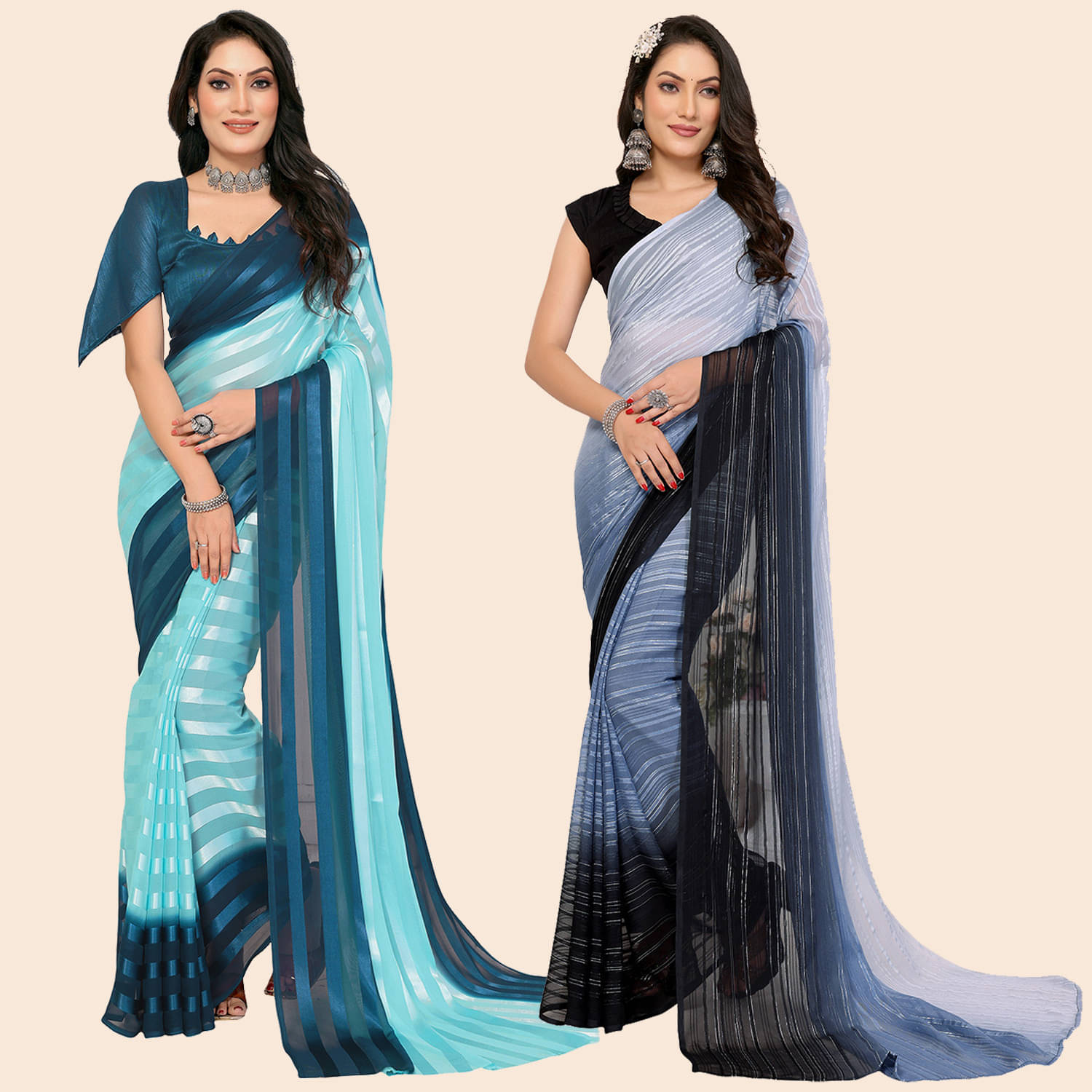 ANAND SAREES Satin Striped Saree With Unstitched Blouse Piece ( Multicolor ) ANAND SAREES Satin Striped Saree With Unstitched Blouse Piece ( Multicolor )