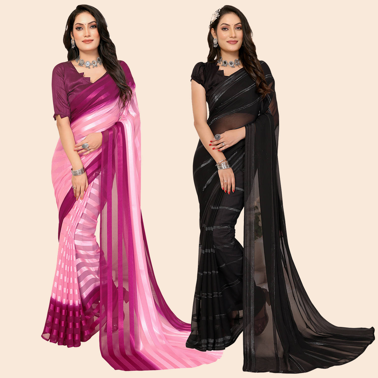     			ANAND SAREES Satin Striped Saree With Unstitched Blouse Piece ( Multicolor )