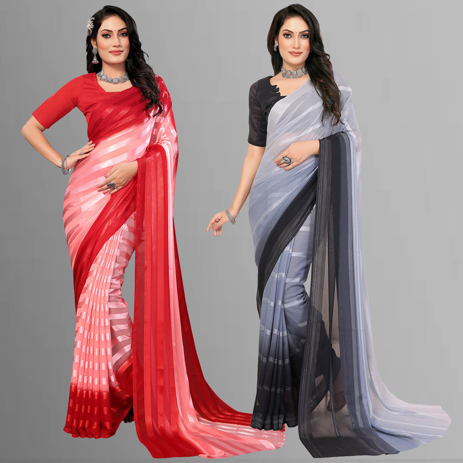     			ANAND SAREES Satin Striped Saree With Unstitched Blouse Piece ( Multicolor )