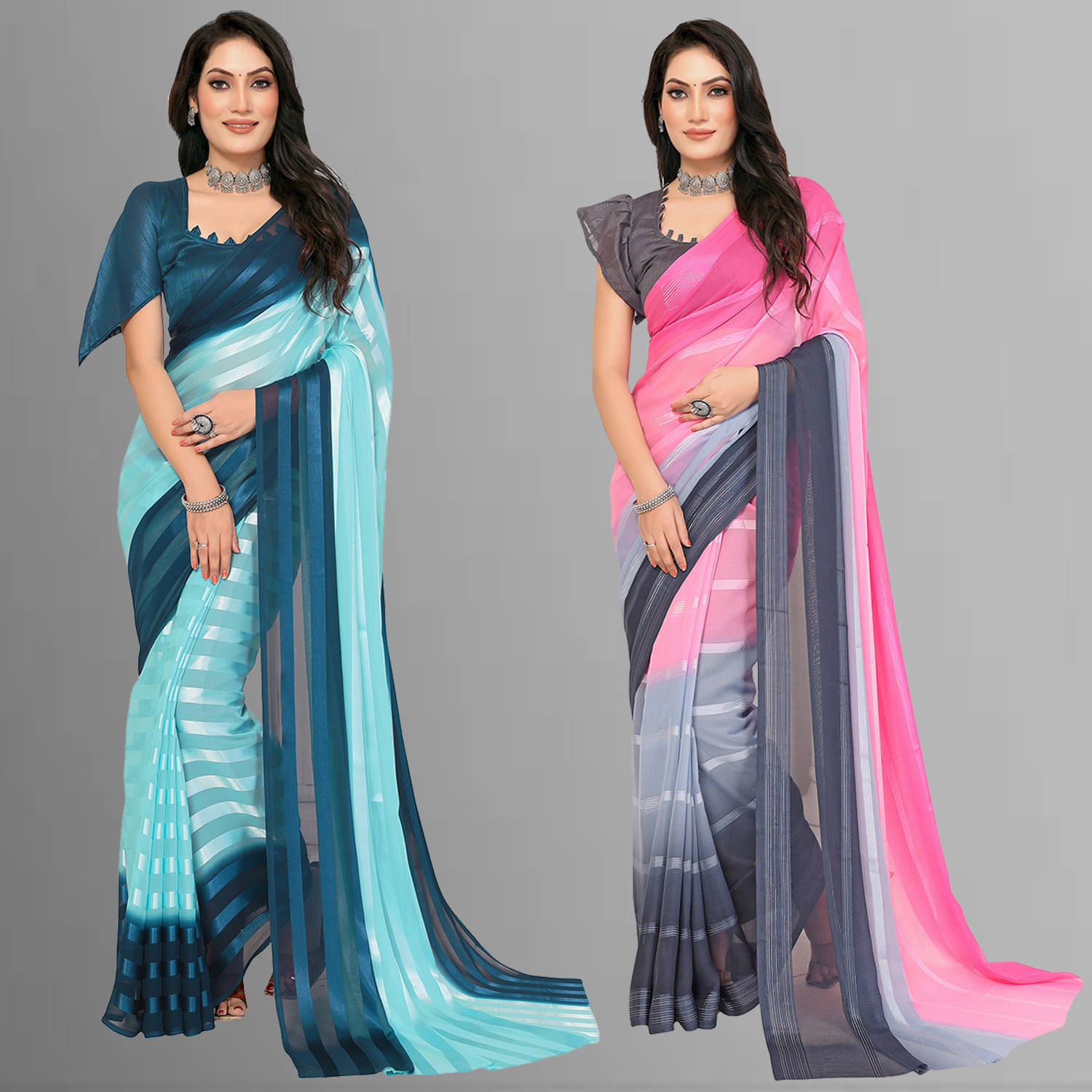 ANAND SAREES Satin Striped Saree With Unstitched Blouse Piece ( Multicolor ) ANAND SAREES Satin Striped Saree With Unstitched Blouse Piece ( Multicolor )