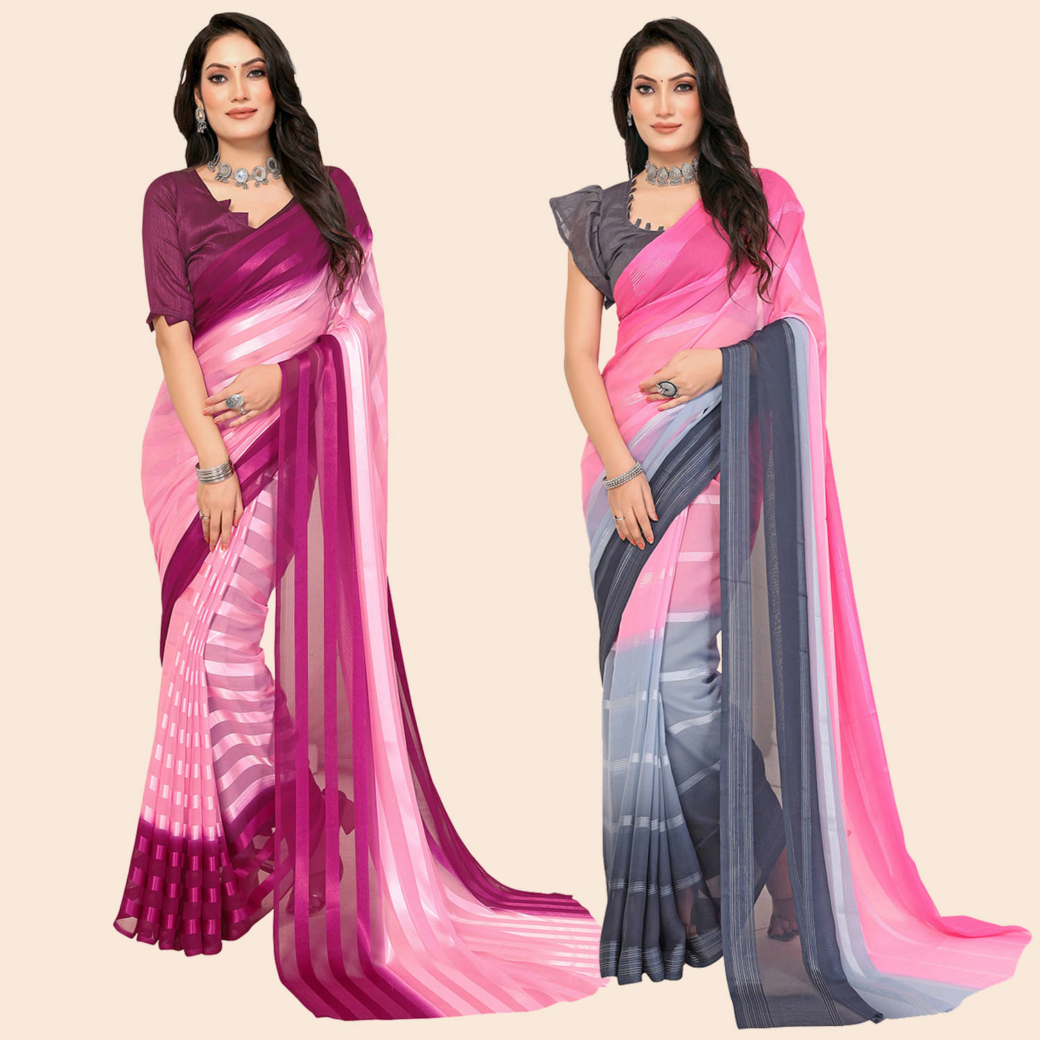 ANAND SAREES Satin Striped Saree With Unstitched Blouse Piece ( Multicolor ) ANAND SAREES Satin Striped Saree With Unstitched Blouse Piece ( Multicolor )