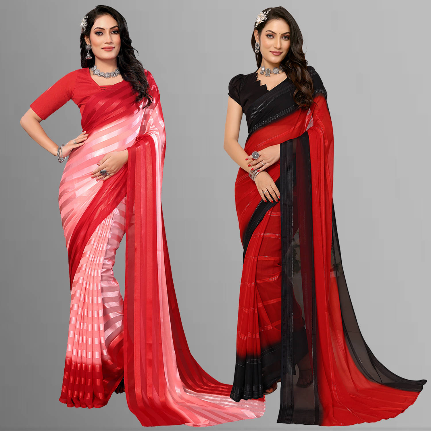 ANAND SAREES Satin Striped Saree With Unstitched Blouse Piece ( Multicolor ) ANAND SAREES Satin Striped Saree With Unstitched Blouse Piece ( Multicolor )