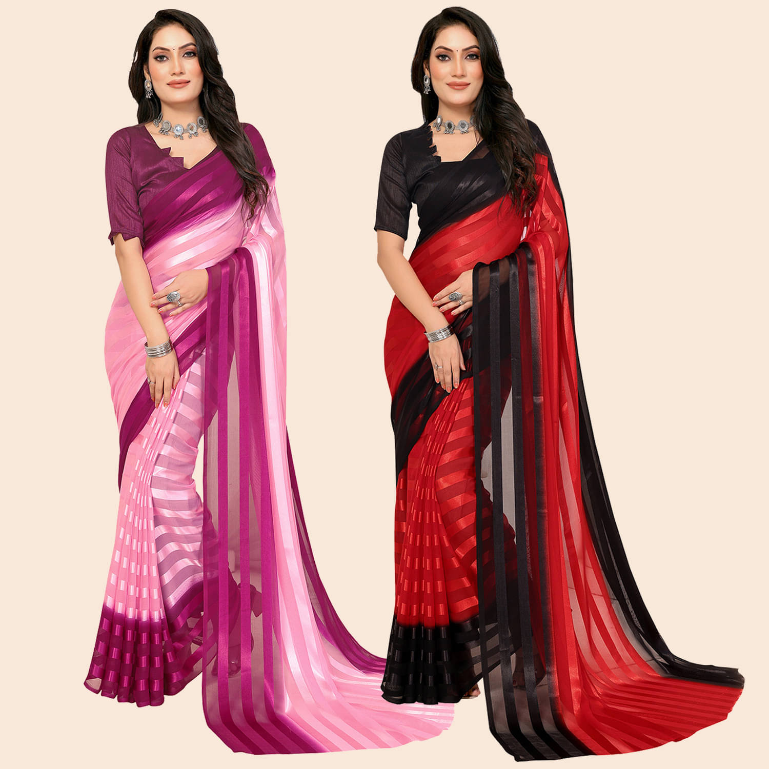 ANAND SAREES Satin Striped Saree With Unstitched Blouse Piece ( Multicolor ) ANAND SAREES Satin Striped Saree With Unstitched Blouse Piece ( Multicolor )
