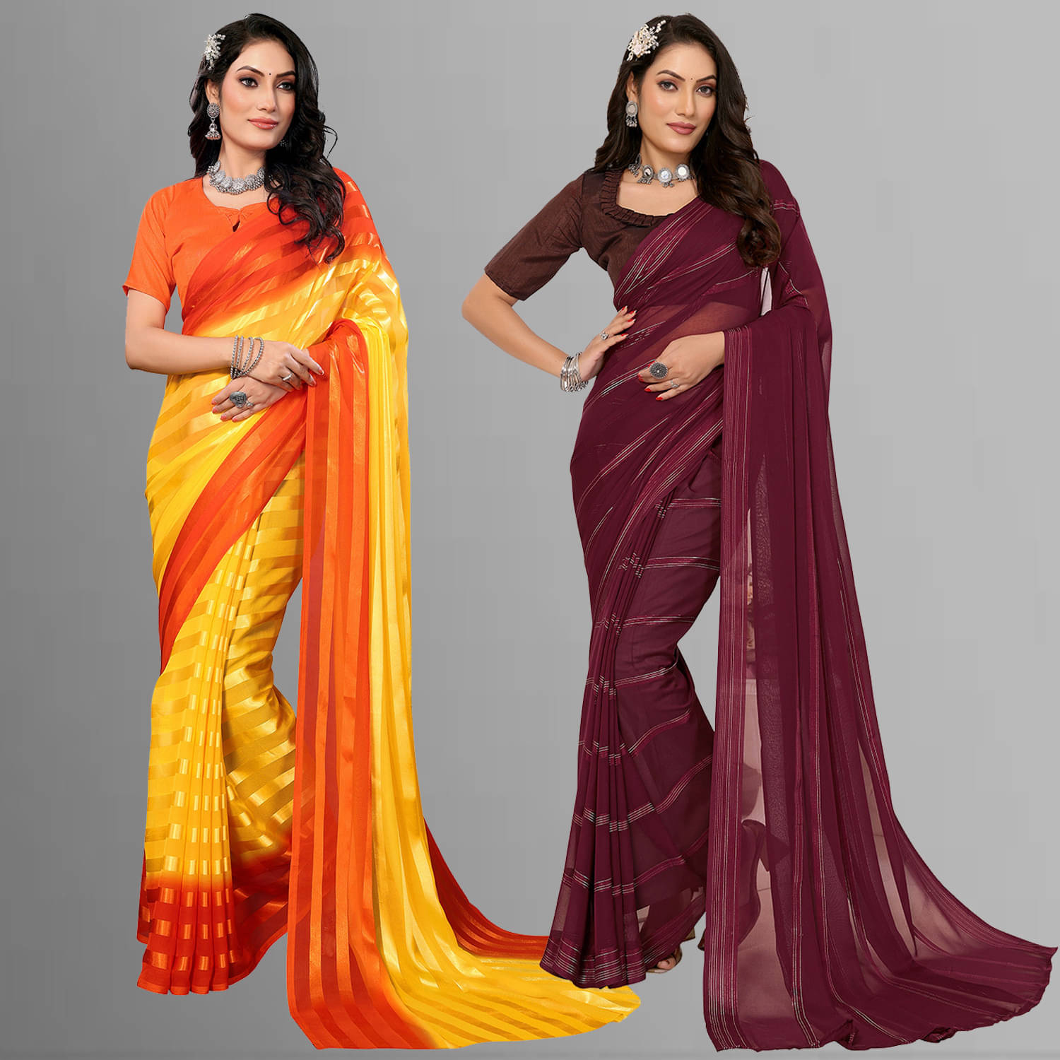     			ANAND SAREES Satin Striped Saree With Unstitched Blouse Piece ( Multicolor )