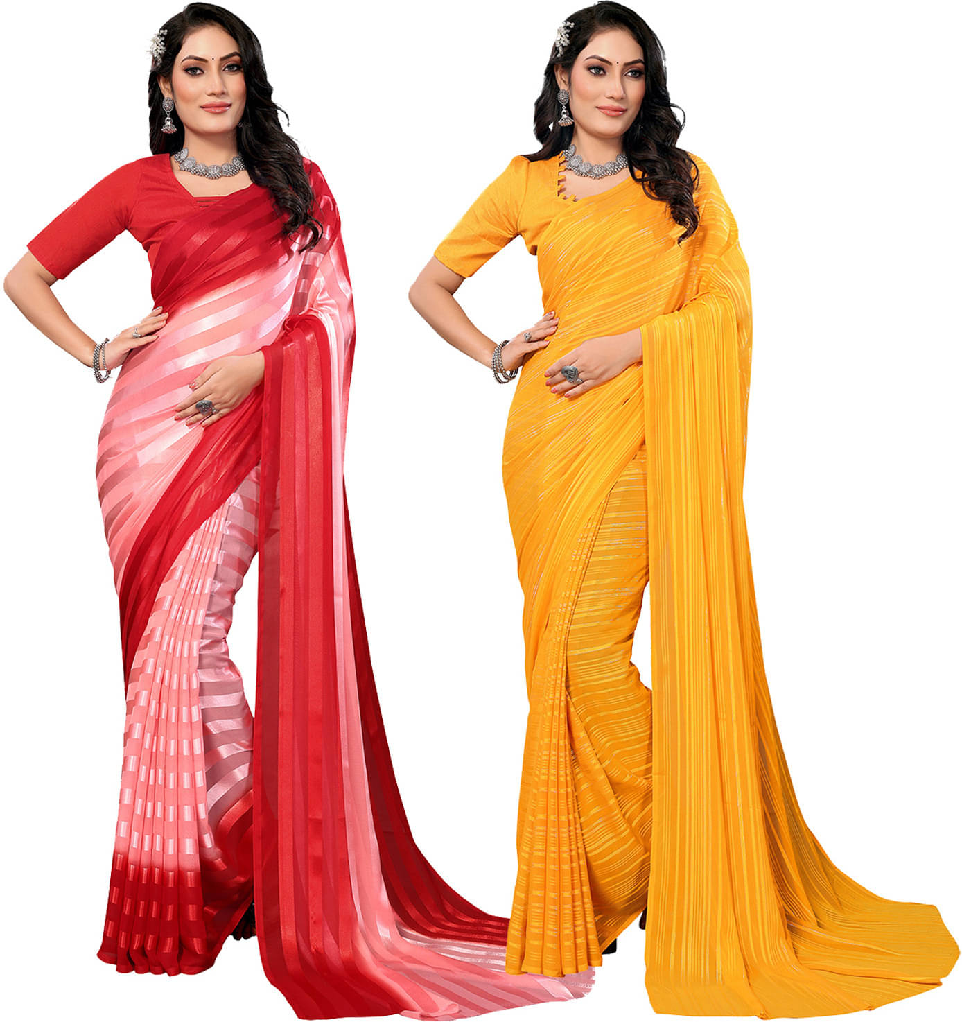 ANAND SAREES Satin Striped Saree With Unstitched Blouse Piece ( Multicolor ) ANAND SAREES Satin Striped Saree With Unstitched Blouse Piece ( Multicolor )