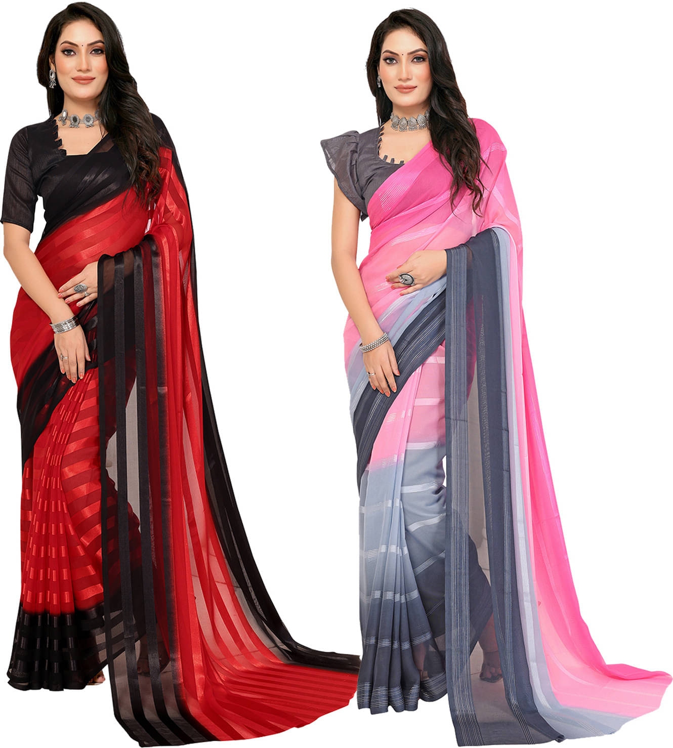 ANAND SAREES Satin Striped Saree With Unstitched Blouse Piece ( Multicolor ) ANAND SAREES Satin Striped Saree With Unstitched Blouse Piece ( Multicolor )
