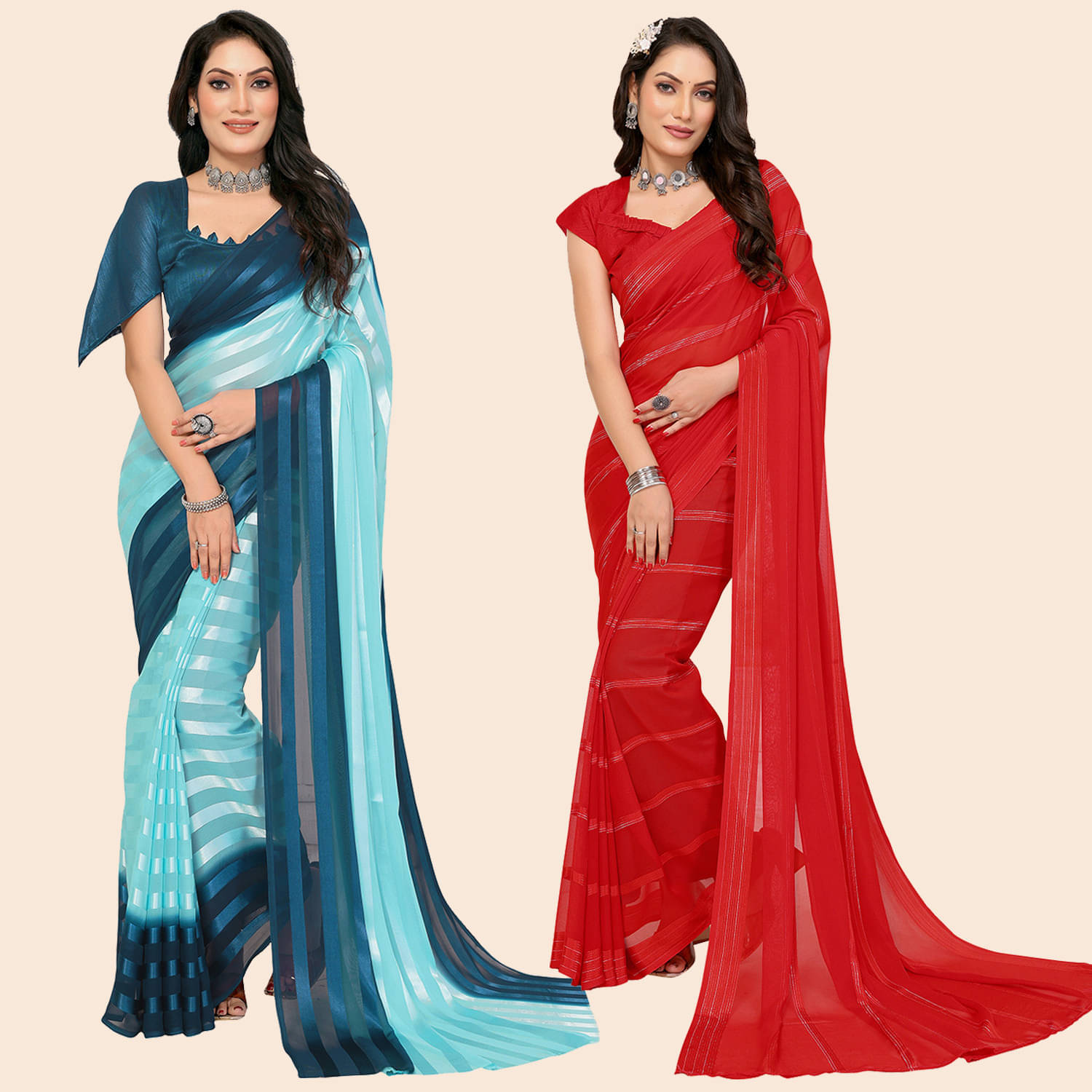ANAND SAREES Satin Striped Saree With Unstitched Blouse Piece ( Multicolor ) ANAND SAREES Satin Striped Saree With Unstitched Blouse Piece ( Multicolor )