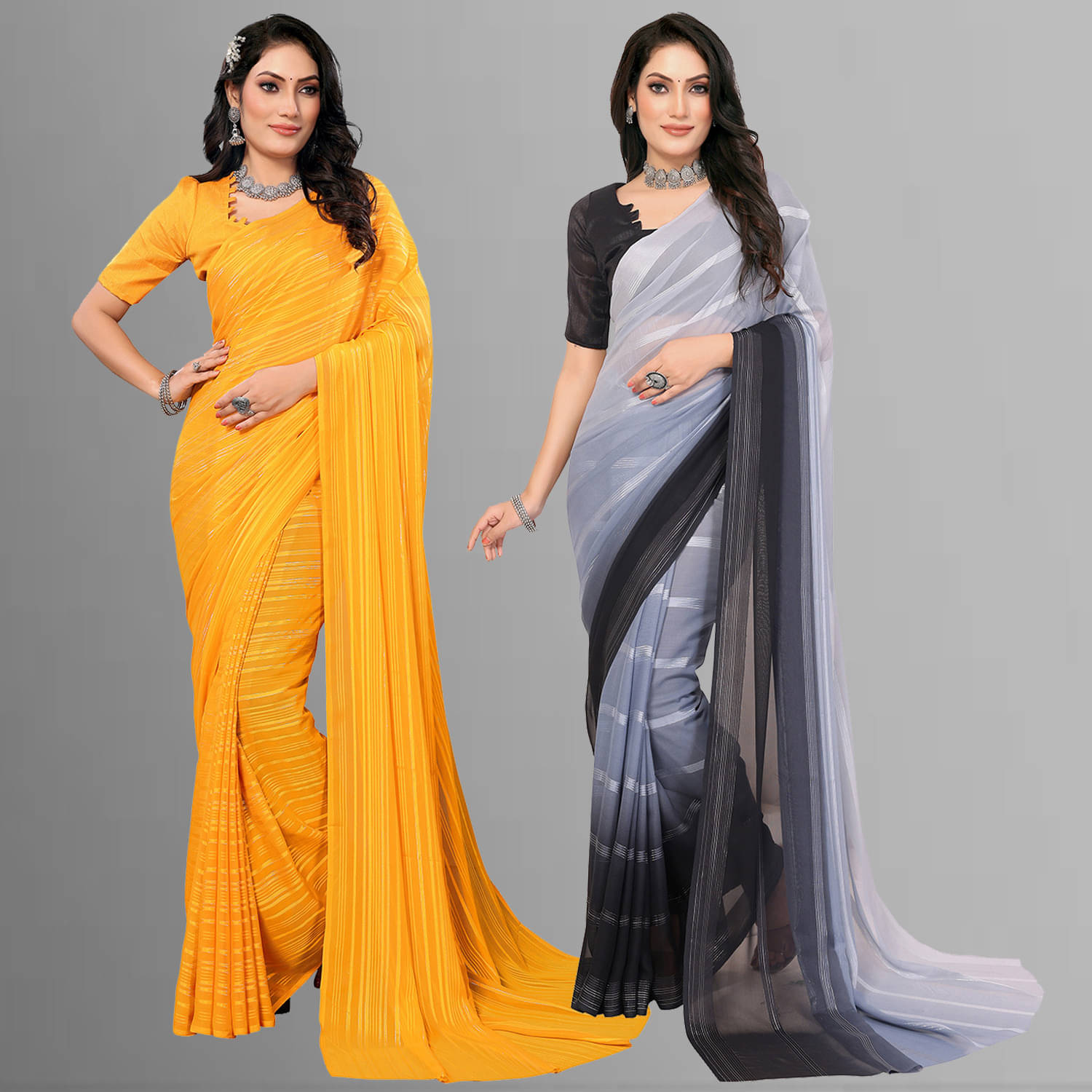 ANAND SAREES Satin Striped Saree With Unstitched Blouse Piece ( Multicolor ) ANAND SAREES Satin Striped Saree With Unstitched Blouse Piece ( Multicolor )