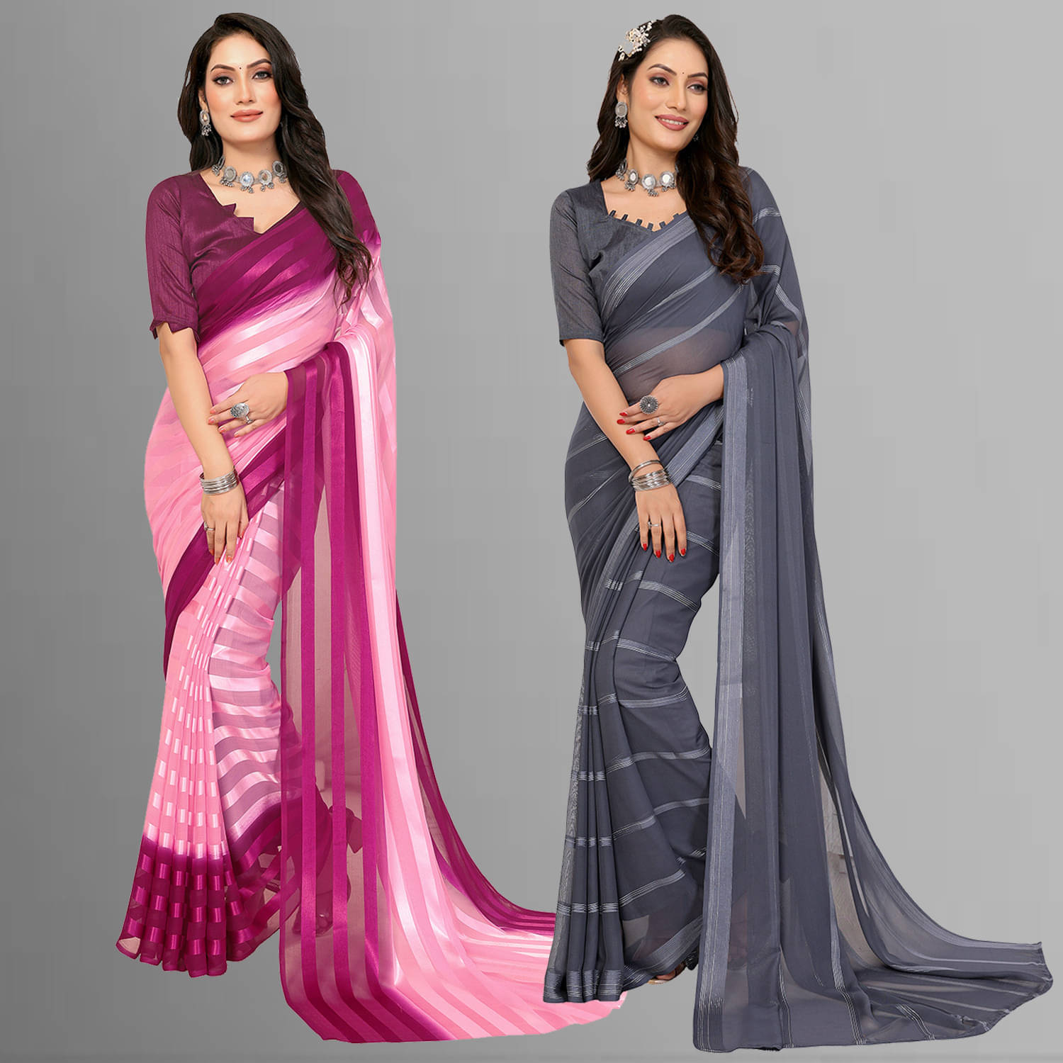 ANAND SAREES Satin Striped Saree With Unstitched Blouse Piece ( Multicolor ) ANAND SAREES Satin Striped Saree With Unstitched Blouse Piece ( Multicolor )