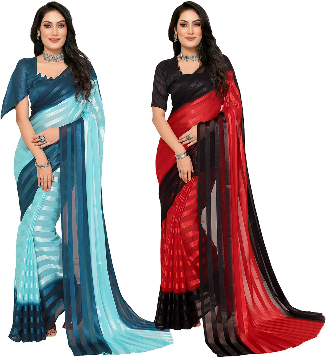 ANAND SAREES Satin Striped Saree With Unstitched Blouse Piece ( Multicolor ) ANAND SAREES Satin Striped Saree With Unstitched Blouse Piece ( Multicolor )