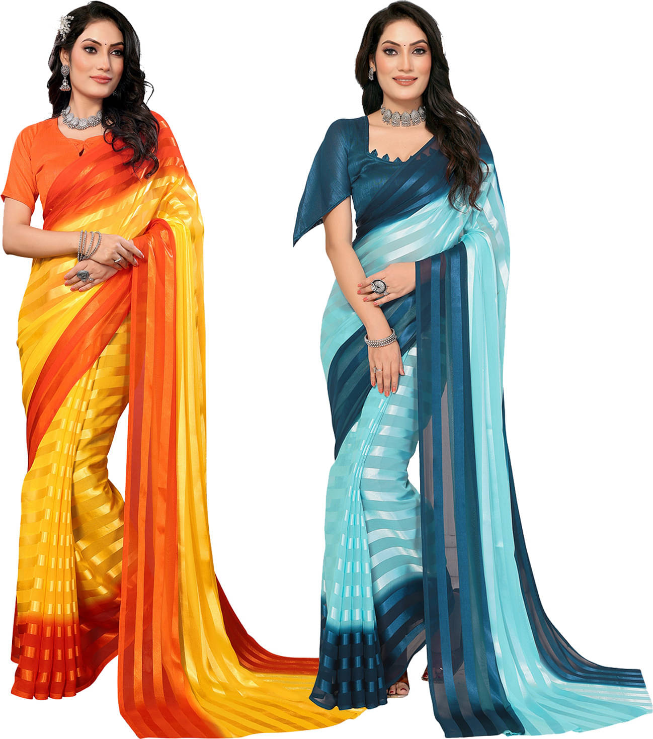     			ANAND SAREES Satin Striped Saree With Unstitched Blouse Piece ( Multicolor )