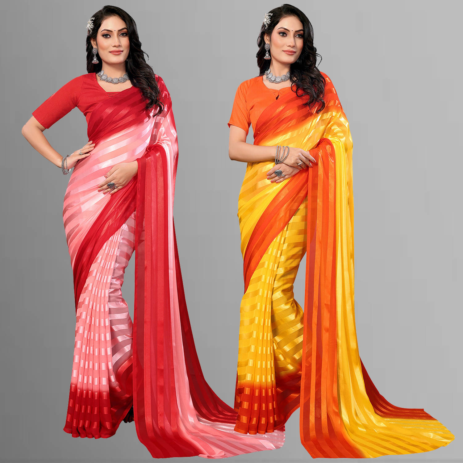 ANAND SAREES Satin Striped Saree With Unstitched Blouse Piece ( Multicolor ) ANAND SAREES Satin Striped Saree With Unstitched Blouse Piece ( Multicolor )