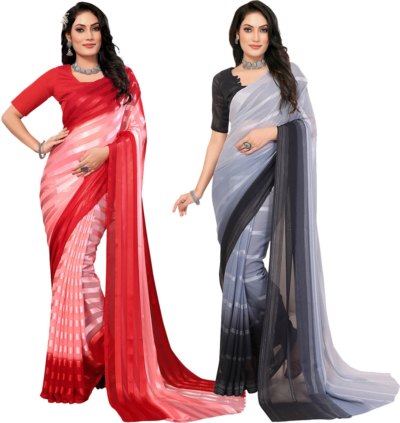 ANAND SAREES Satin Striped Saree With Unstitched Blouse Piece ( Multicolor ) ANAND SAREES Satin Striped Saree With Unstitched Blouse Piece ( Multicolor )