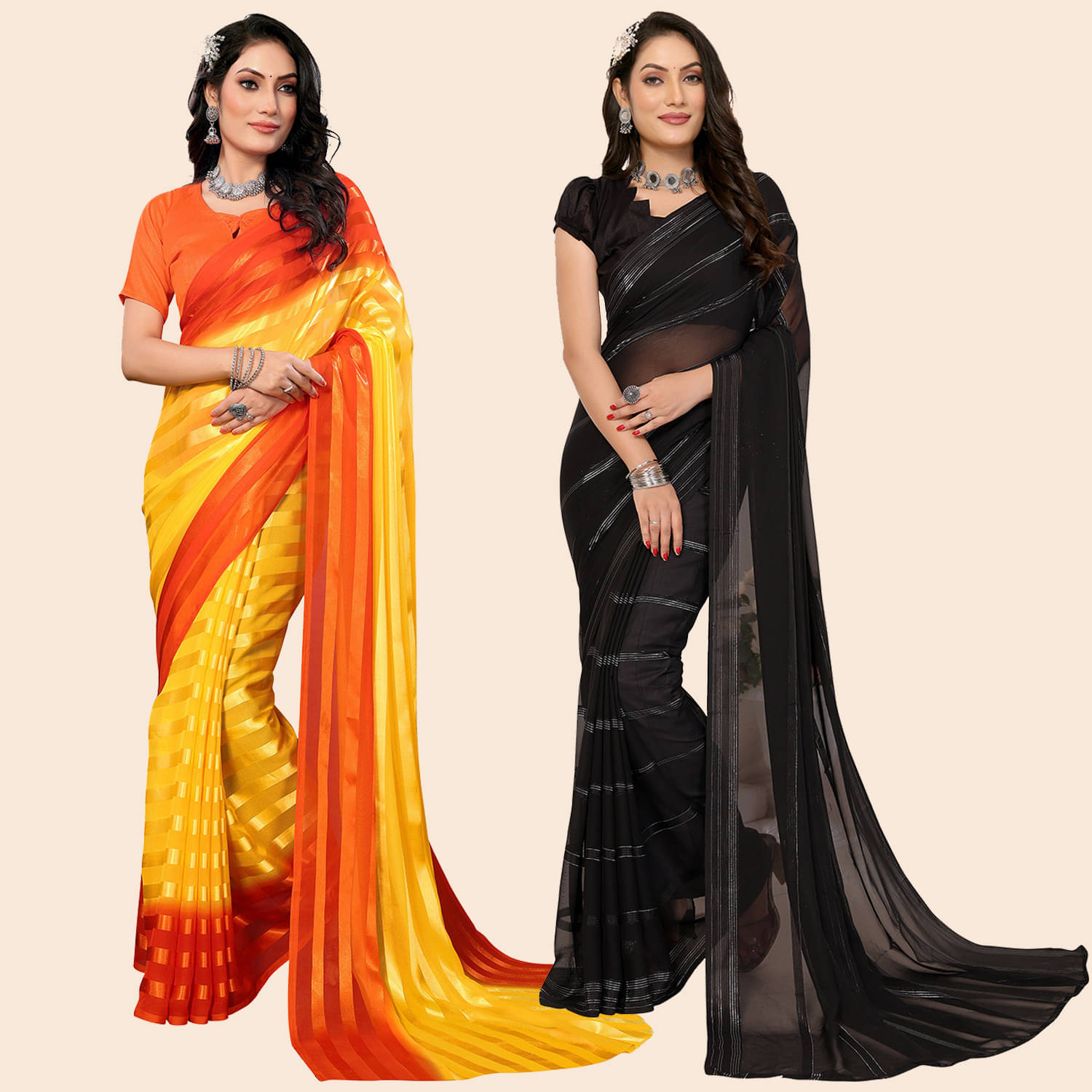 ANAND SAREES Satin Striped Saree With Unstitched Blouse Piece ( Multicolor )     			ANAND SAREES Satin Striped Saree With Unstitched Blouse Piece ( Multicolor )