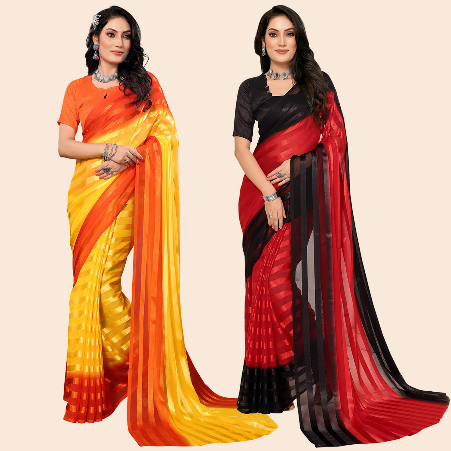 ANAND SAREES Satin Striped Saree With Unstitched Blouse Piece ( Multicolor ) ANAND SAREES Satin Striped Saree With Unstitched Blouse Piece ( Multicolor )