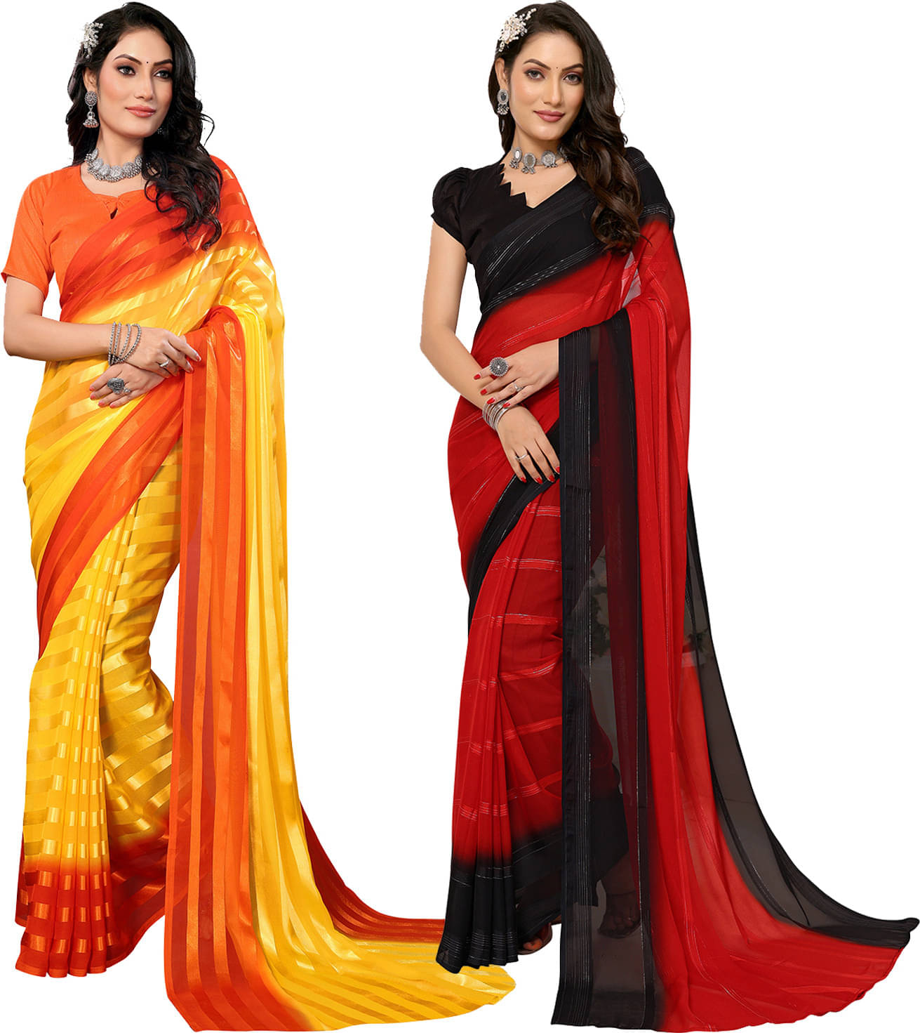 ANAND SAREES Satin Striped Saree With Unstitched Blouse Piece ( Multicolor ) ANAND SAREES Satin Striped Saree With Unstitched Blouse Piece ( Multicolor )