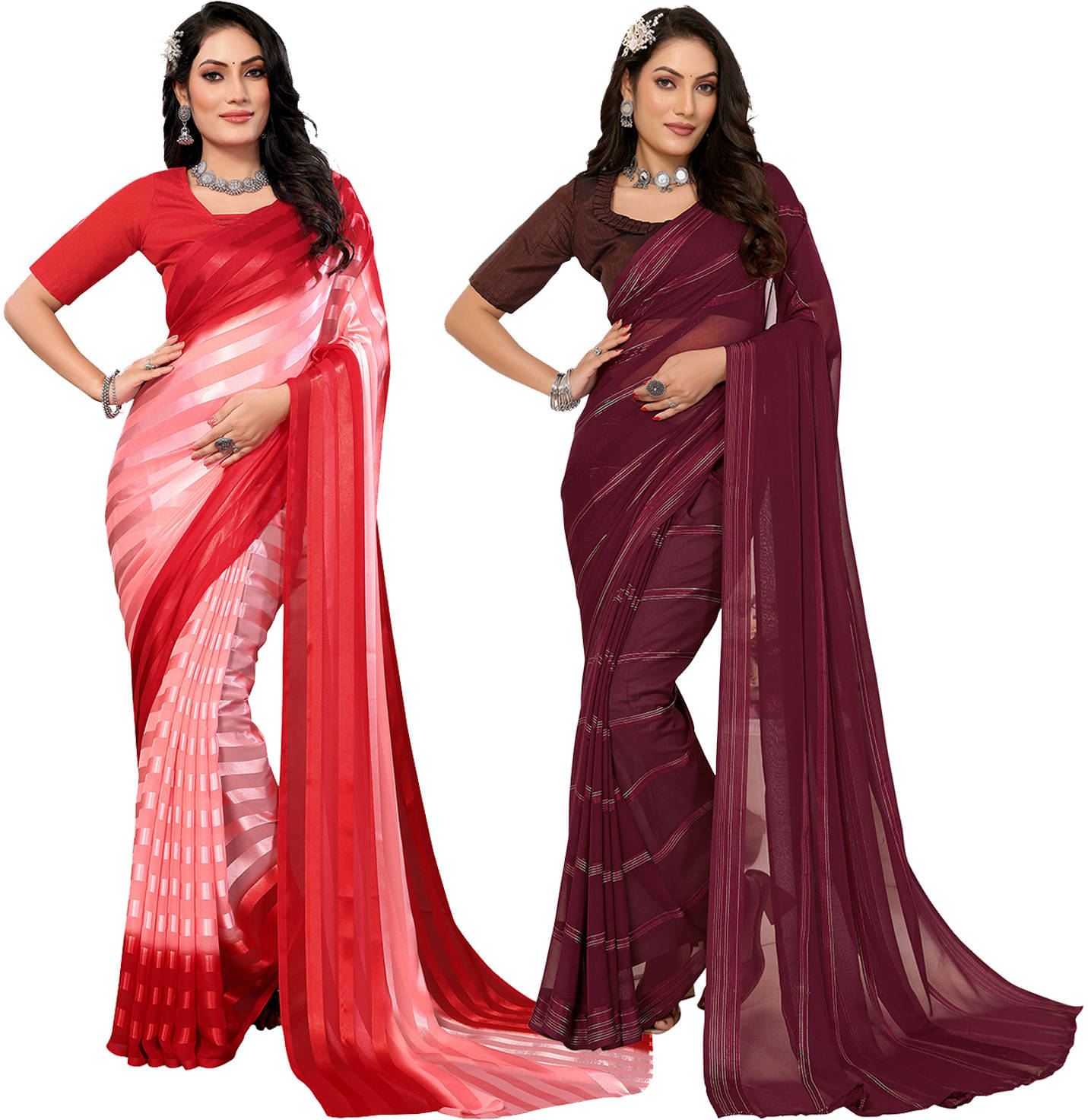 ANAND SAREES Satin Striped Saree With Unstitched Blouse Piece ( Multicolor ) ANAND SAREES Satin Striped Saree With Unstitched Blouse Piece ( Multicolor )