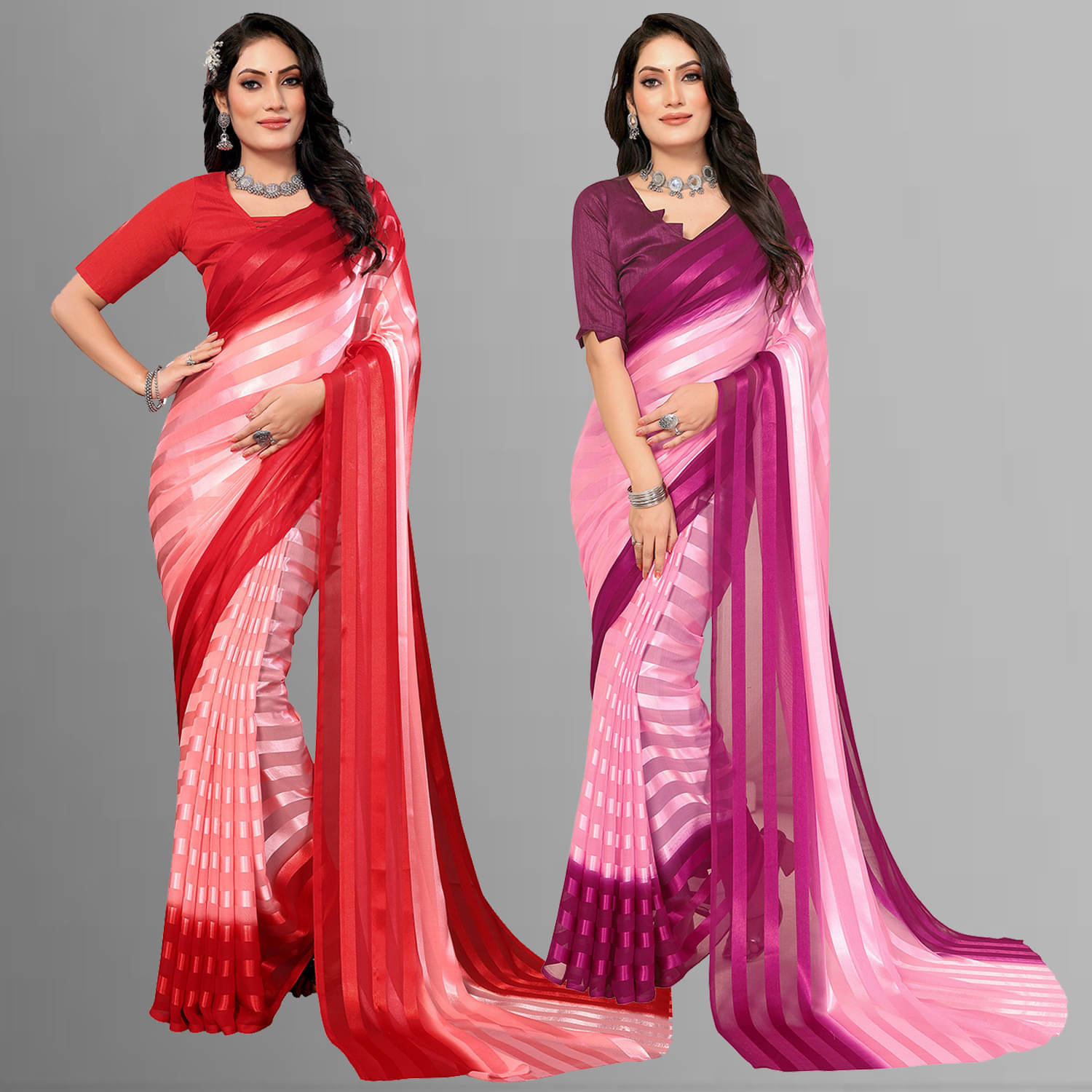 ANAND SAREES Satin Striped Saree With Unstitched Blouse Piece ( Multicolor ) ANAND SAREES Satin Striped Saree With Unstitched Blouse Piece ( Multicolor )