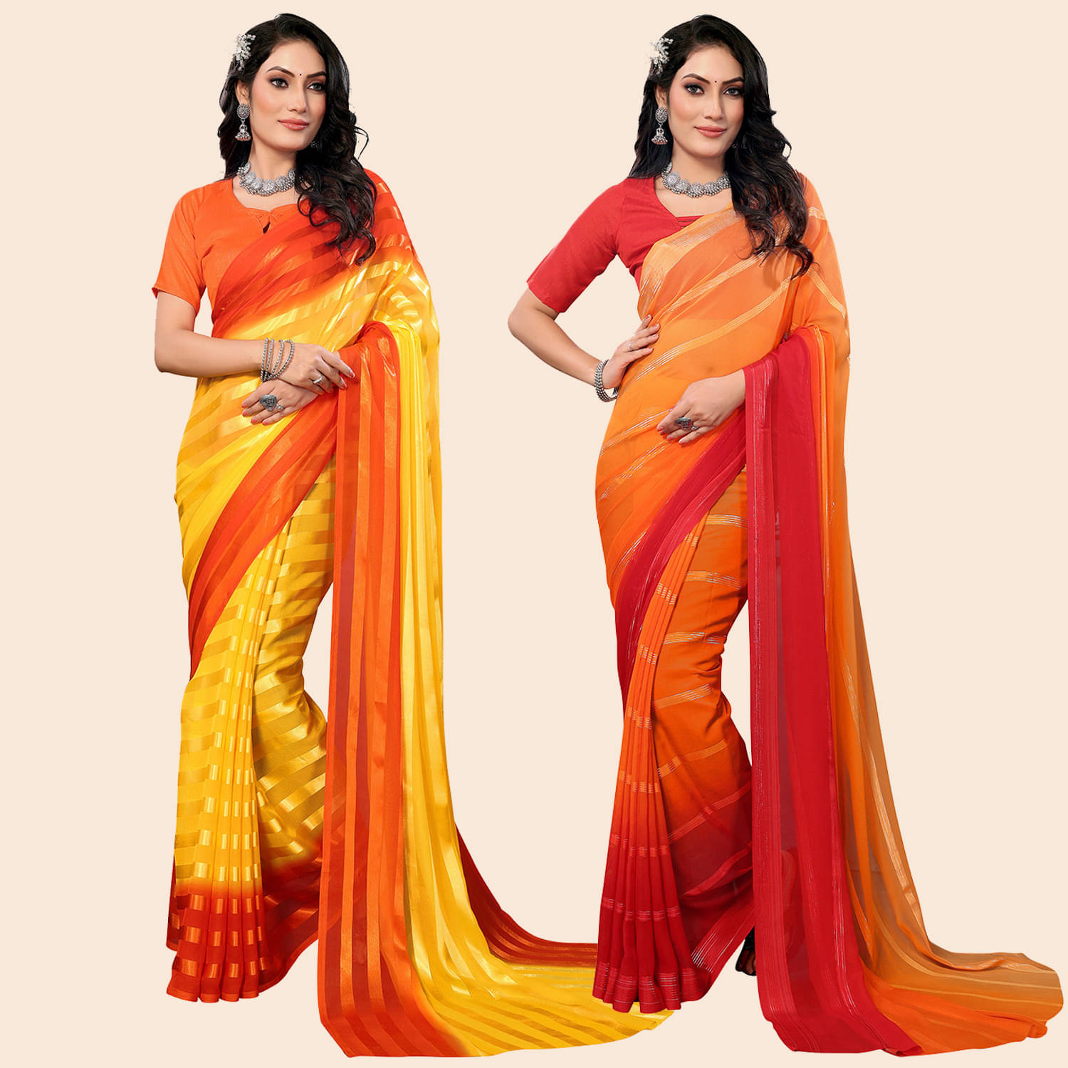     			ANAND SAREES Satin Striped Saree With Unstitched Blouse Piece ( Multicolor )