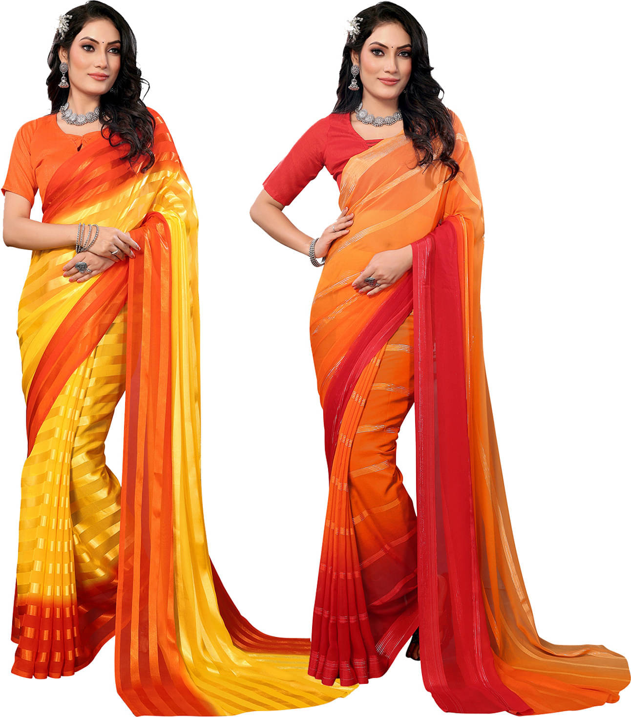 ANAND SAREES Satin Striped Saree With Unstitched Blouse Piece ( Multicolor ) ANAND SAREES Satin Striped Saree With Unstitched Blouse Piece ( Multicolor )