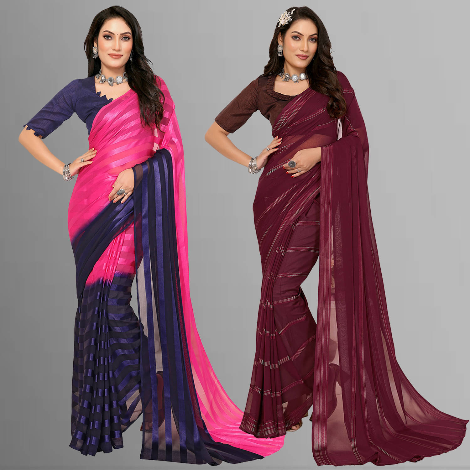     			ANAND SAREES Satin Striped Saree With Unstitched Blouse Piece ( Multicolor )