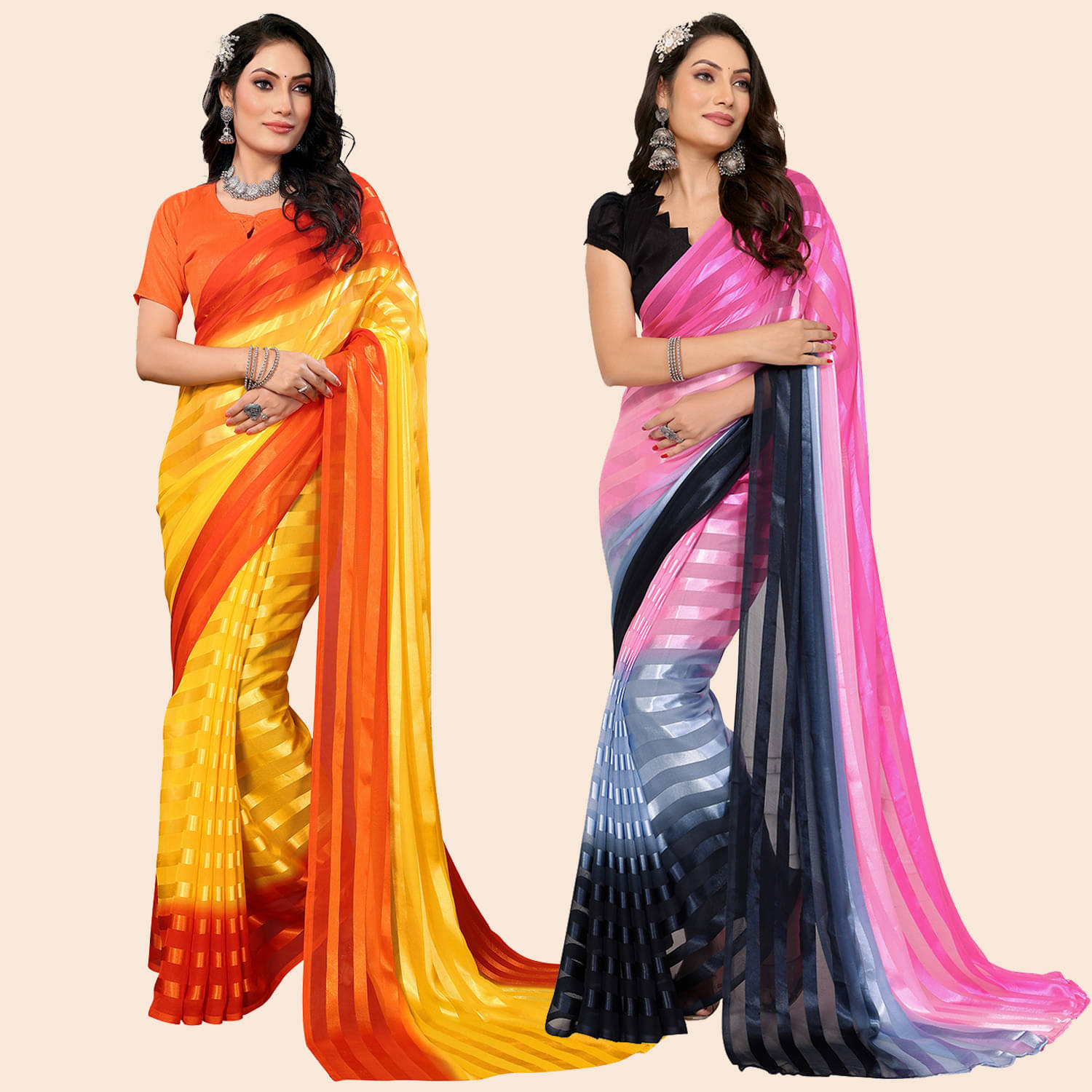     			ANAND SAREES Satin Striped Saree With Unstitched Blouse Piece ( Multicolor )