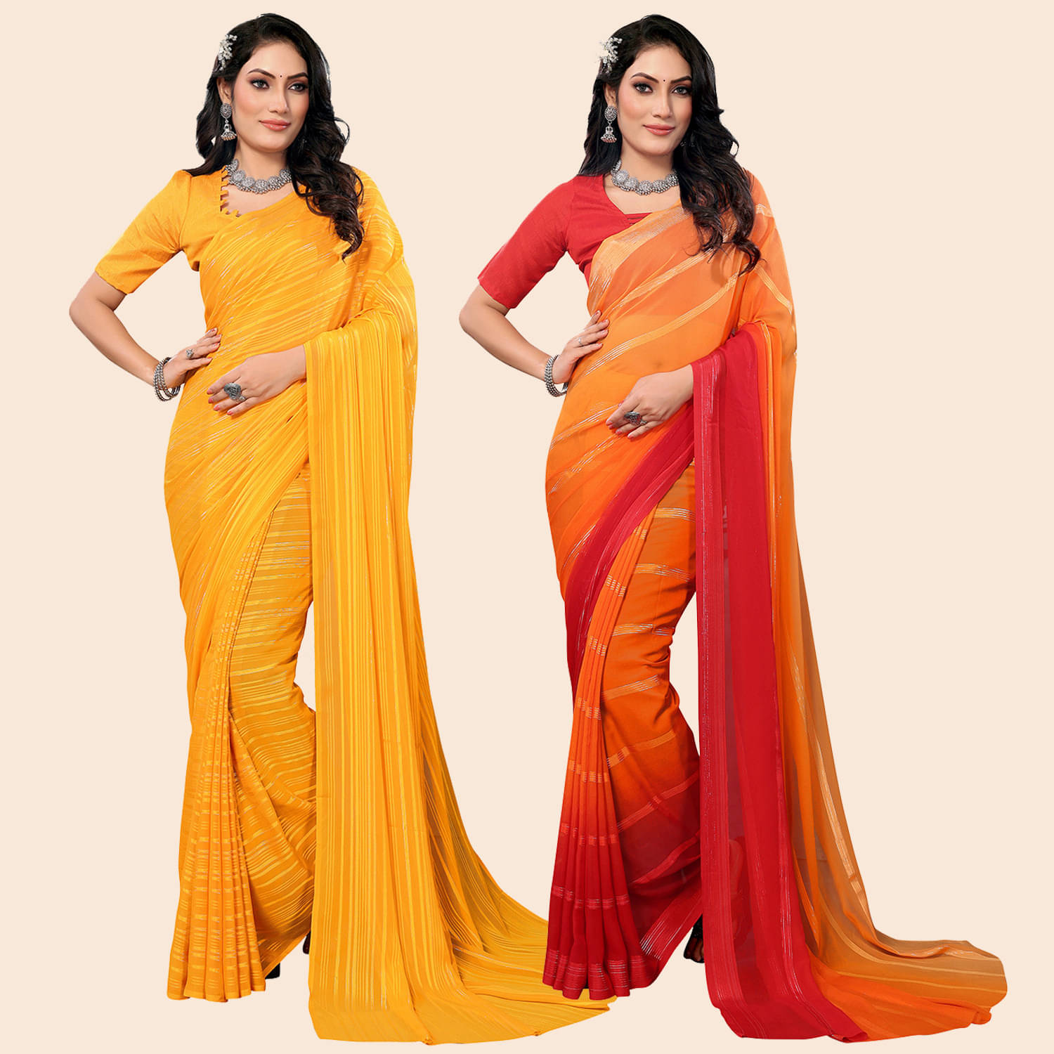     			ANAND SAREES Satin Striped Saree With Unstitched Blouse Piece ( Multicolor )