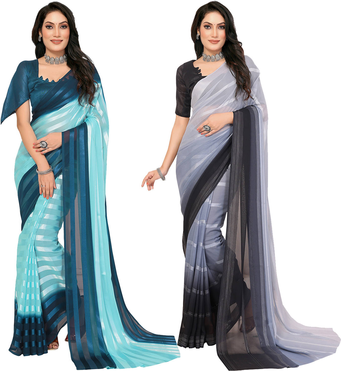 ANAND SAREES Satin Striped Saree With Unstitched Blouse Piece ( Multicolor ) ANAND SAREES Satin Striped Saree With Unstitched Blouse Piece ( Multicolor )