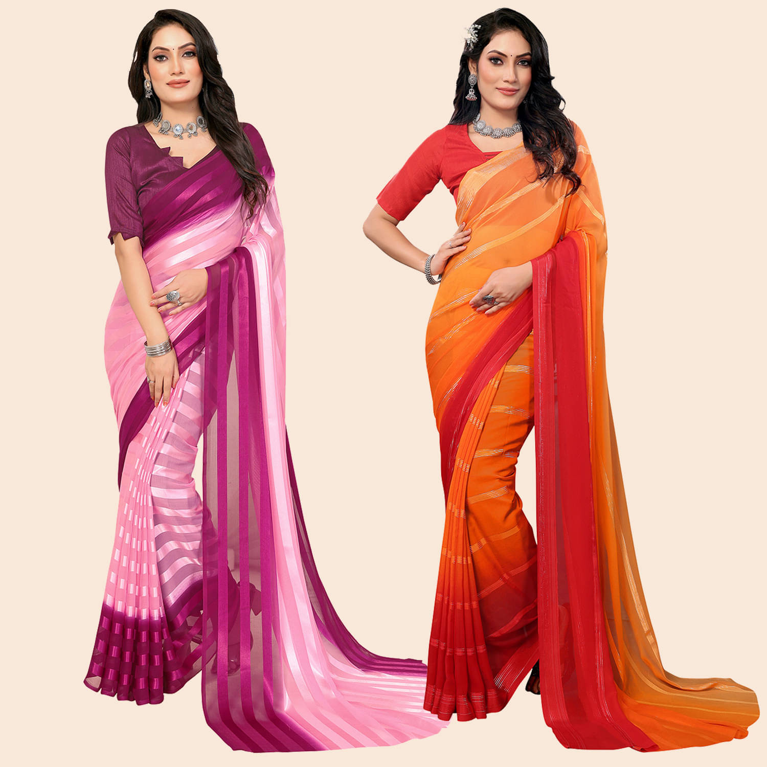 ANAND SAREES Satin Striped Saree With Unstitched Blouse Piece ( Multicolor ) ANAND SAREES Satin Striped Saree With Unstitched Blouse Piece ( Multicolor )