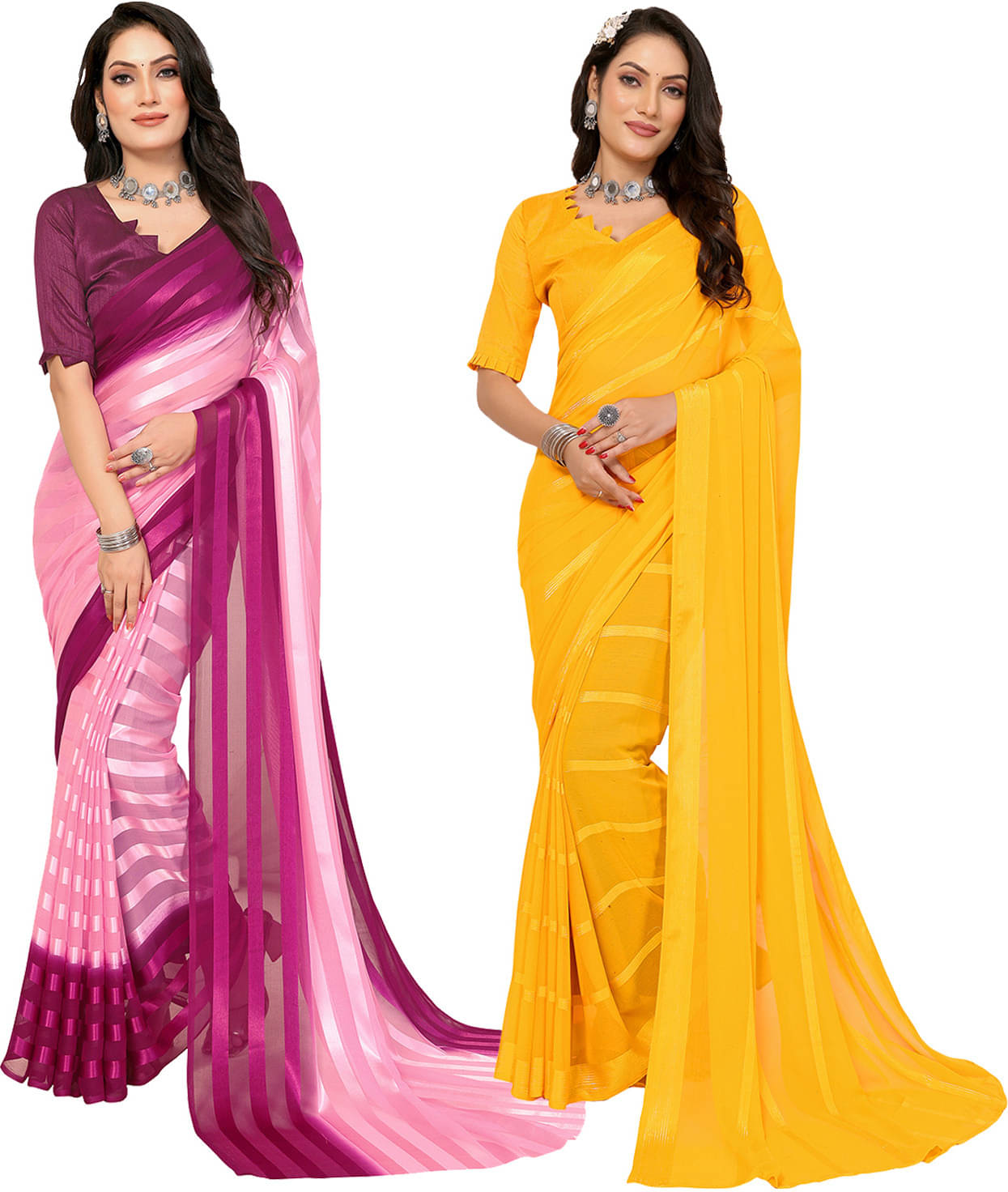     			ANAND SAREES Satin Striped Saree With Unstitched Blouse Piece ( Multicolor )