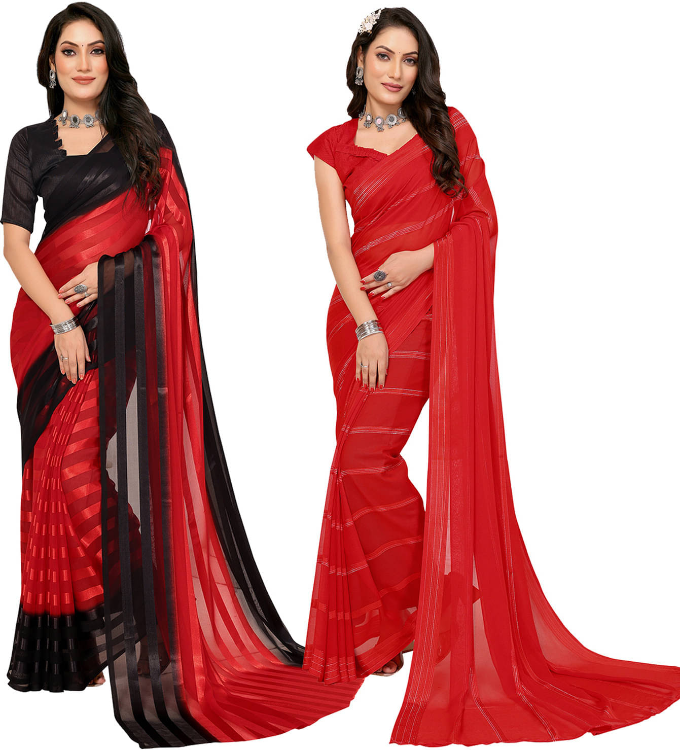 ANAND SAREES Satin Striped Saree With Unstitched Blouse Piece ( Multicolor ) ANAND SAREES Satin Striped Saree With Unstitched Blouse Piece ( Multicolor )