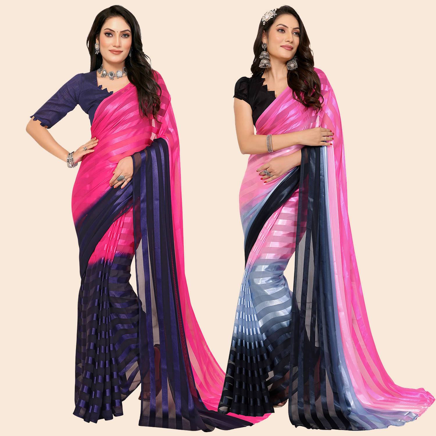     			ANAND SAREES Satin Striped Saree With Unstitched Blouse Piece ( Multicolor )