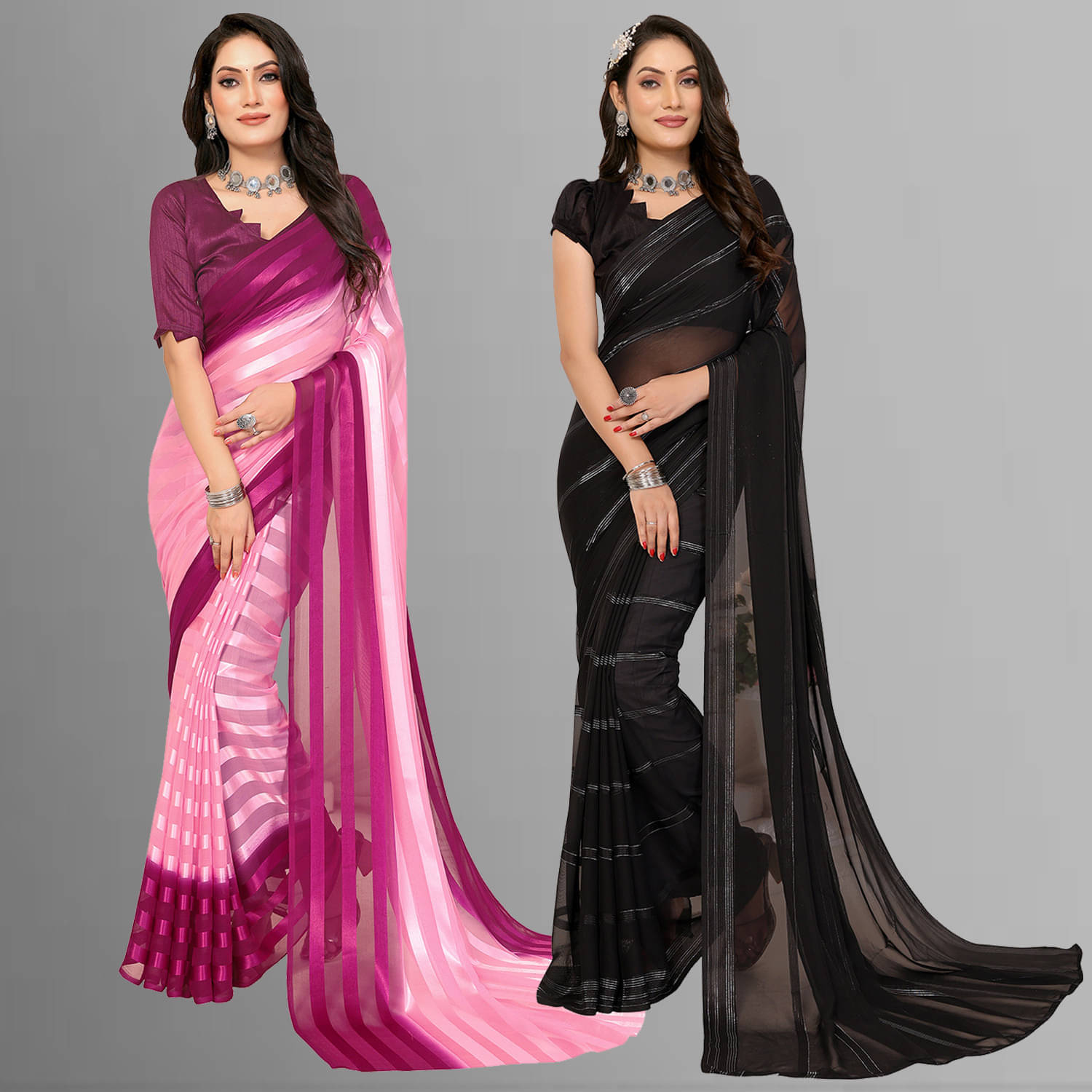 ANAND SAREES Satin Striped Saree With Unstitched Blouse Piece ( Multicolor ) ANAND SAREES Satin Striped Saree With Unstitched Blouse Piece ( Multicolor )