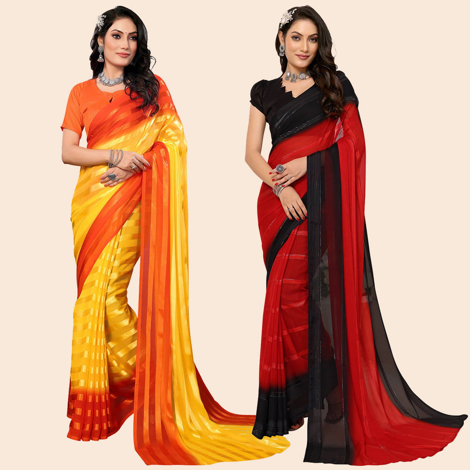 ANAND SAREES Satin Striped Saree With Unstitched Blouse Piece ( Multicolor ) ANAND SAREES Satin Striped Saree With Unstitched Blouse Piece ( Multicolor )