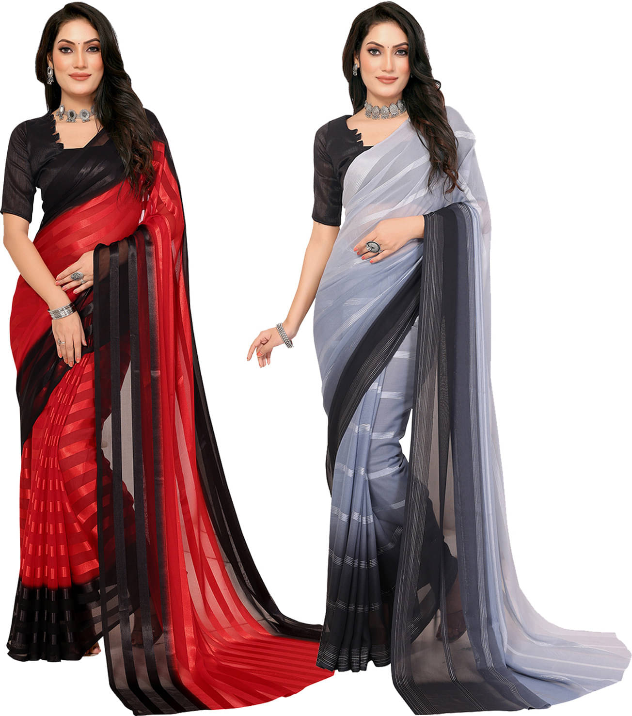 ANAND SAREES Satin Striped Saree With Unstitched Blouse Piece ( Multicolor ) ANAND SAREES Satin Striped Saree With Unstitched Blouse Piece ( Multicolor )