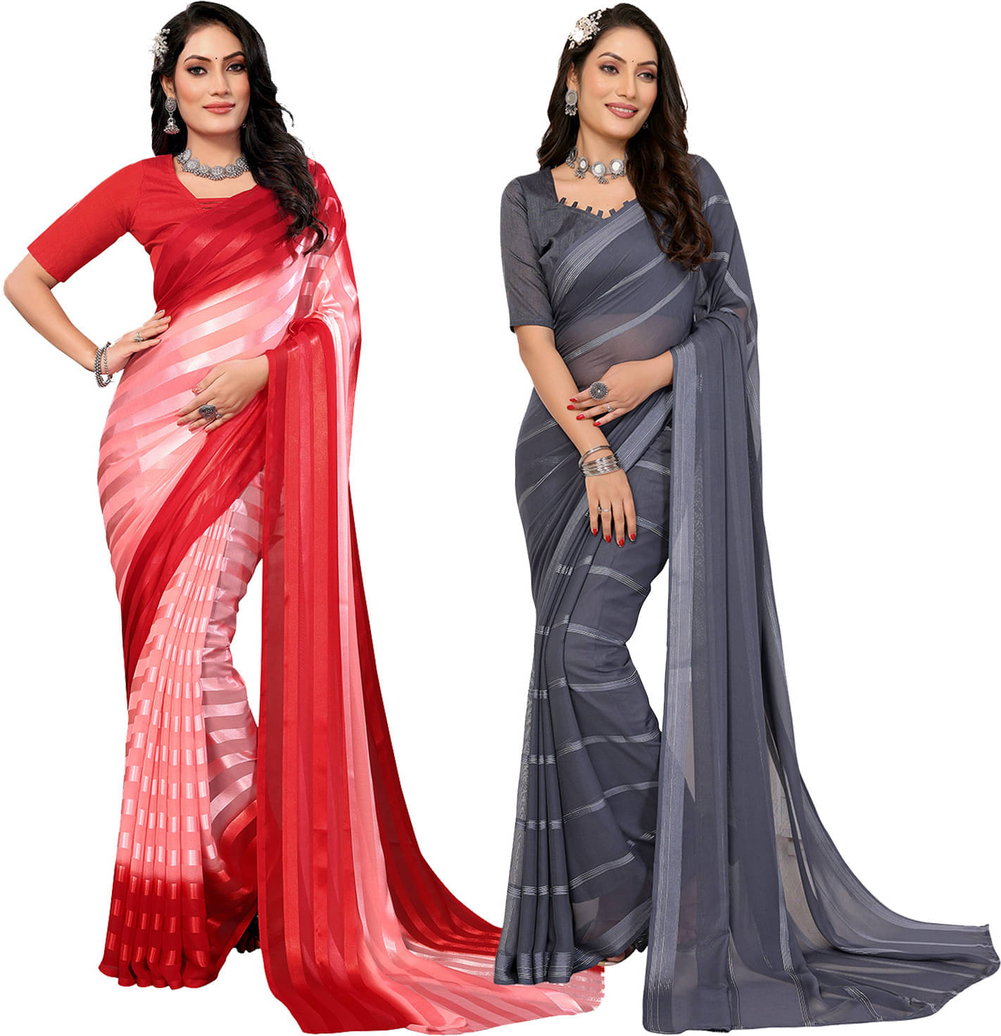     			ANAND SAREES Satin Striped Saree With Unstitched Blouse Piece ( Multicolor )