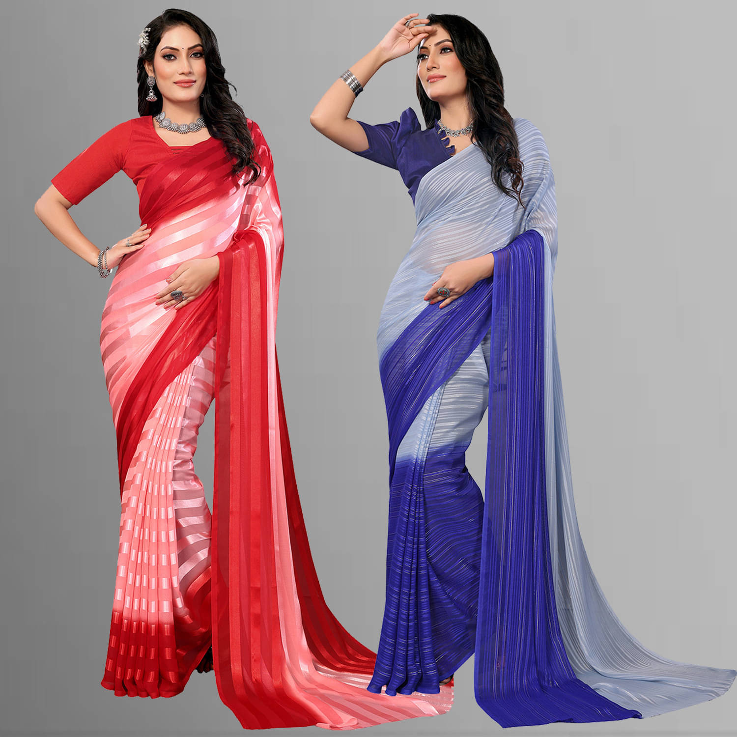 ANAND SAREES Satin Striped Saree With Unstitched Blouse Piece ( Multicolor ) ANAND SAREES Satin Striped Saree With Unstitched Blouse Piece ( Multicolor )