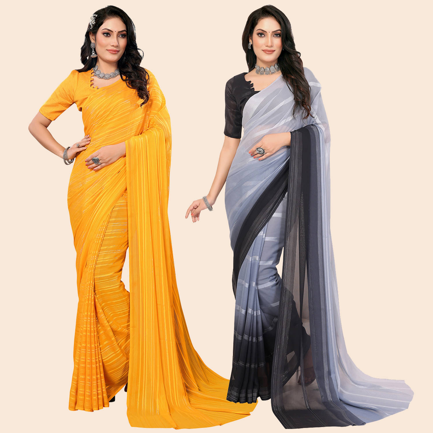 ANAND SAREES Satin Striped Saree With Unstitched Blouse Piece ( Multicolor ) ANAND SAREES Satin Striped Saree With Unstitched Blouse Piece ( Multicolor )