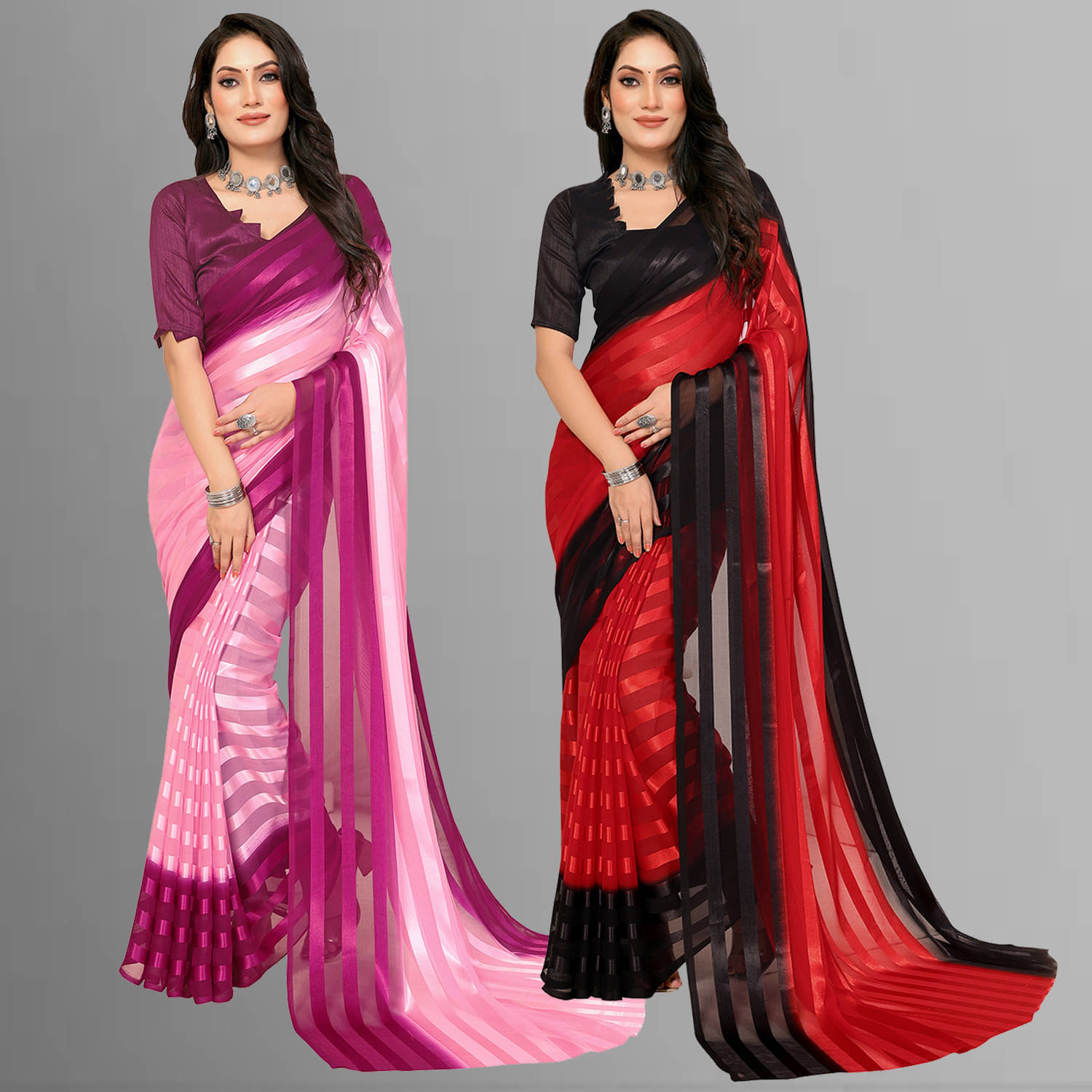     			ANAND SAREES Satin Striped Saree With Unstitched Blouse Piece ( Multicolor )