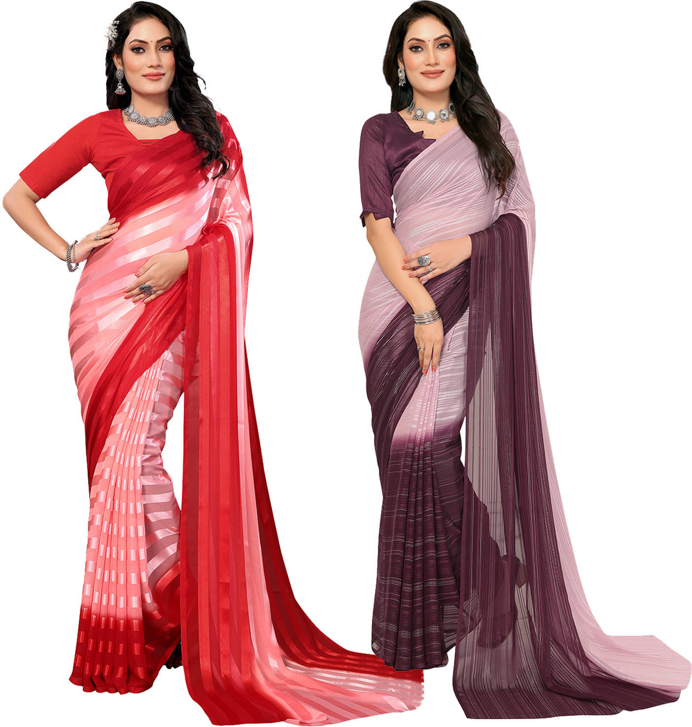 ANAND SAREES Satin Striped Saree With Unstitched Blouse Piece ( Multicolor ) ANAND SAREES Satin Striped Saree With Unstitched Blouse Piece ( Multicolor )