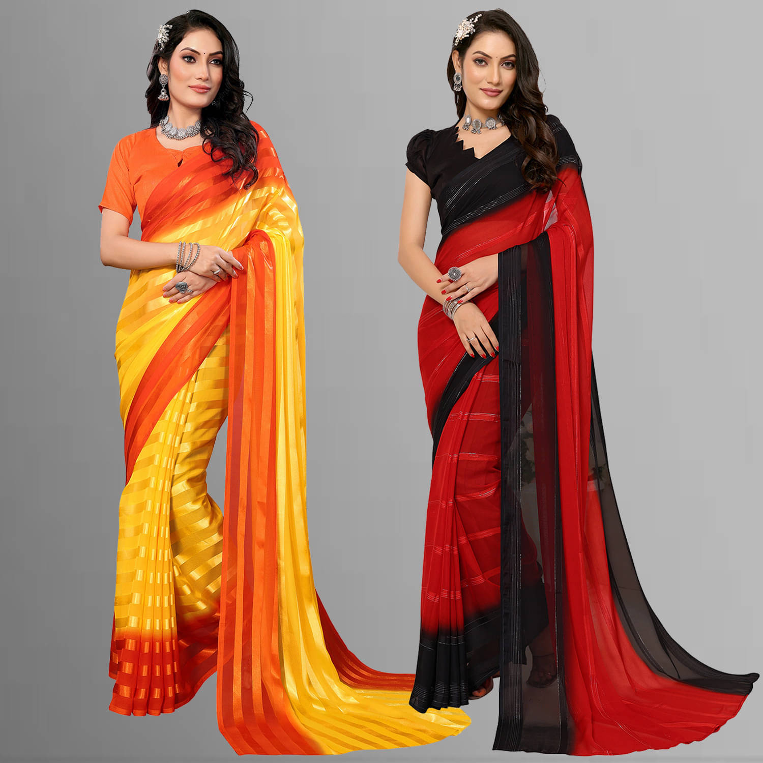ANAND SAREES Satin Striped Saree With Unstitched Blouse Piece ( Multicolor ) ANAND SAREES Satin Striped Saree With Unstitched Blouse Piece ( Multicolor )