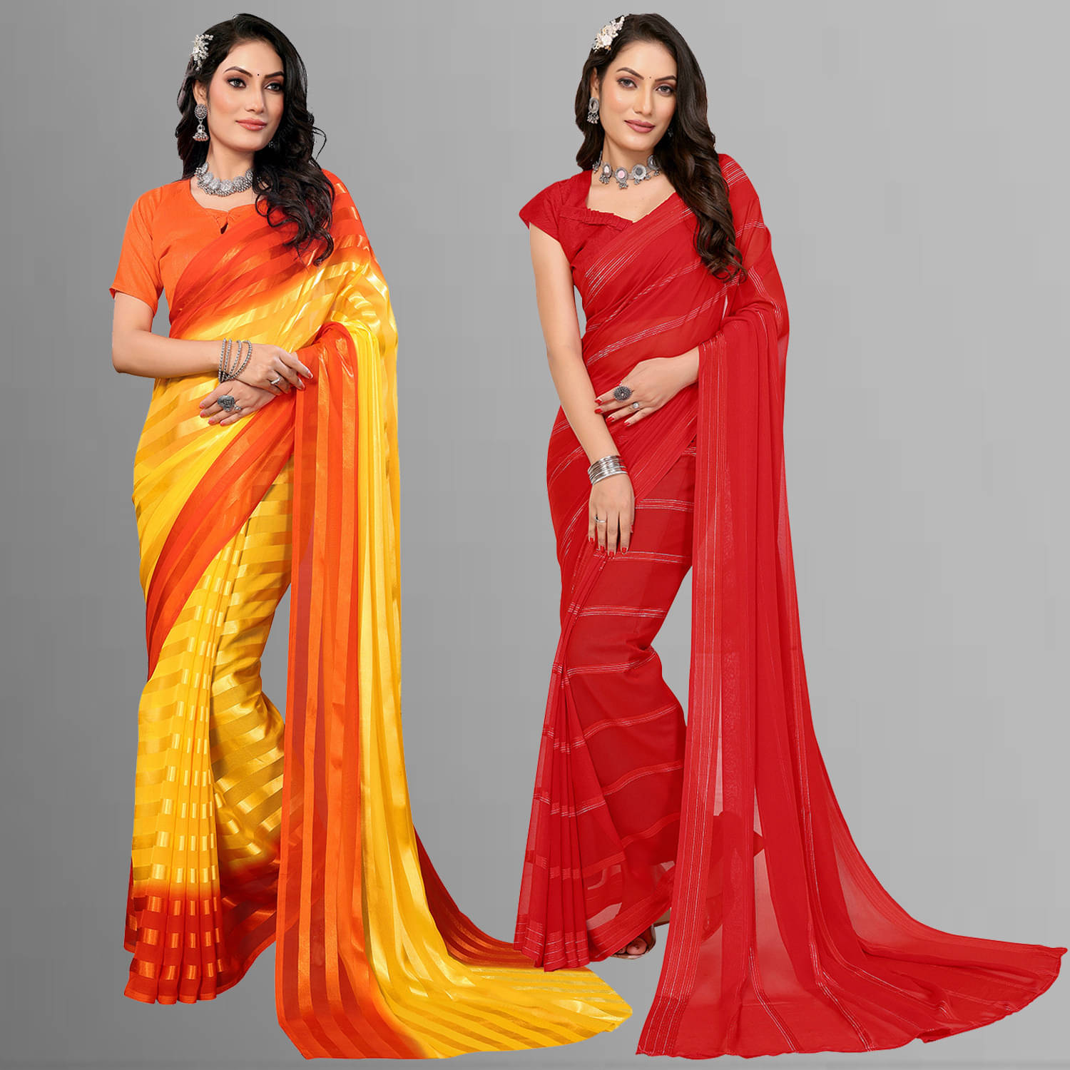 ANAND SAREES Satin Striped Saree With Unstitched Blouse Piece ( Multicolor ) ANAND SAREES Satin Striped Saree With Unstitched Blouse Piece ( Multicolor )