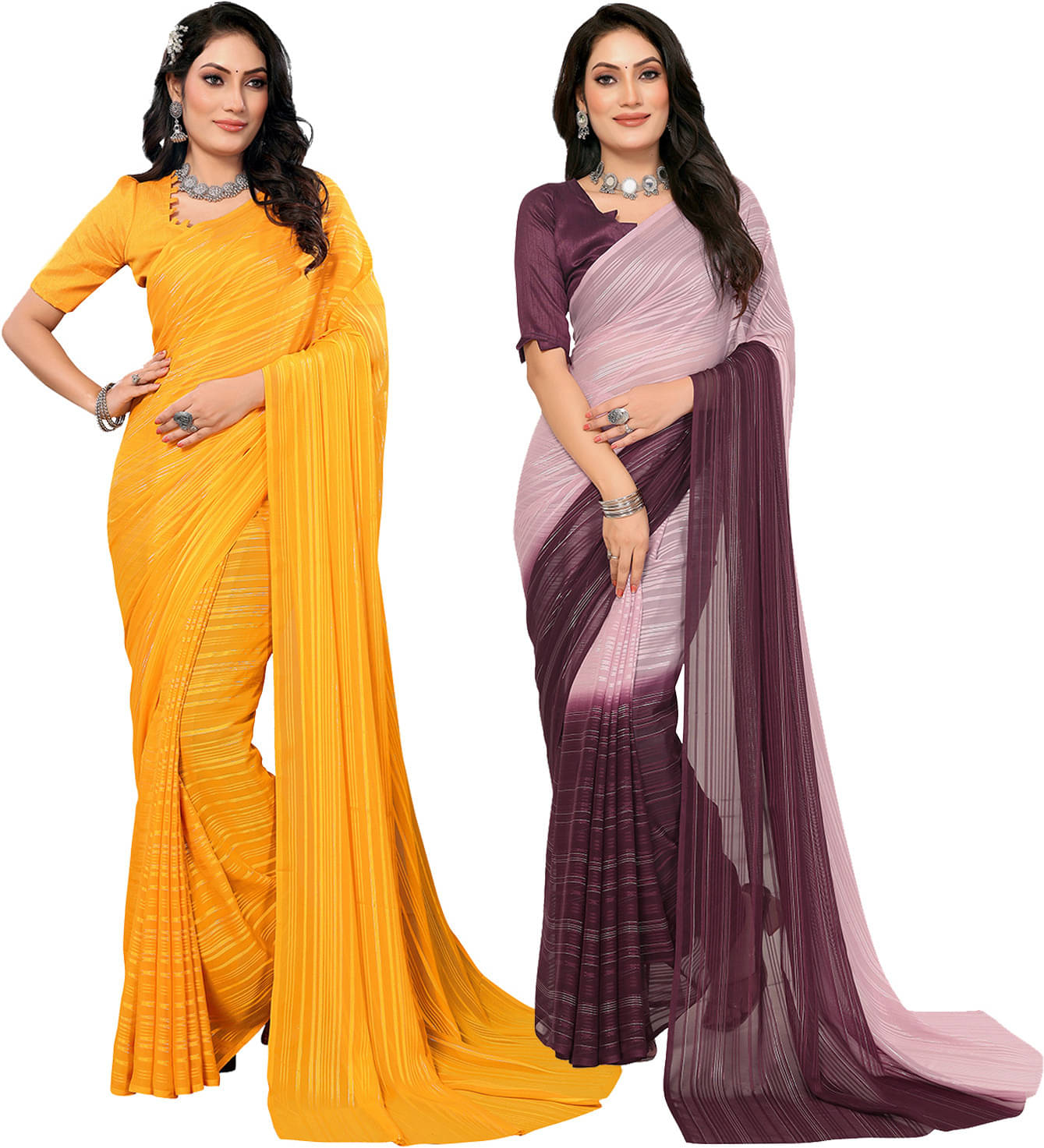     			ANAND SAREES Satin Striped Saree With Unstitched Blouse Piece ( Multicolor )