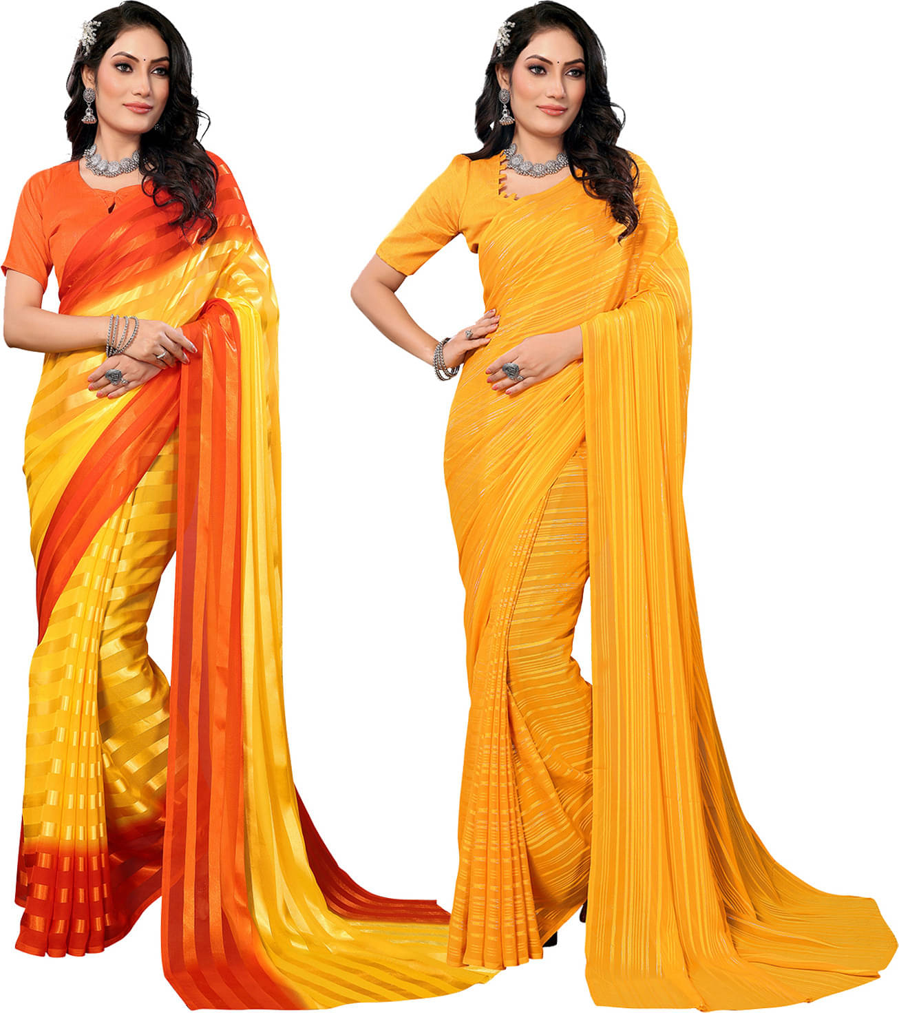ANAND SAREES Satin Striped Saree With Unstitched Blouse Piece ( Multicolor ) ANAND SAREES Satin Striped Saree With Unstitched Blouse Piece ( Multicolor )