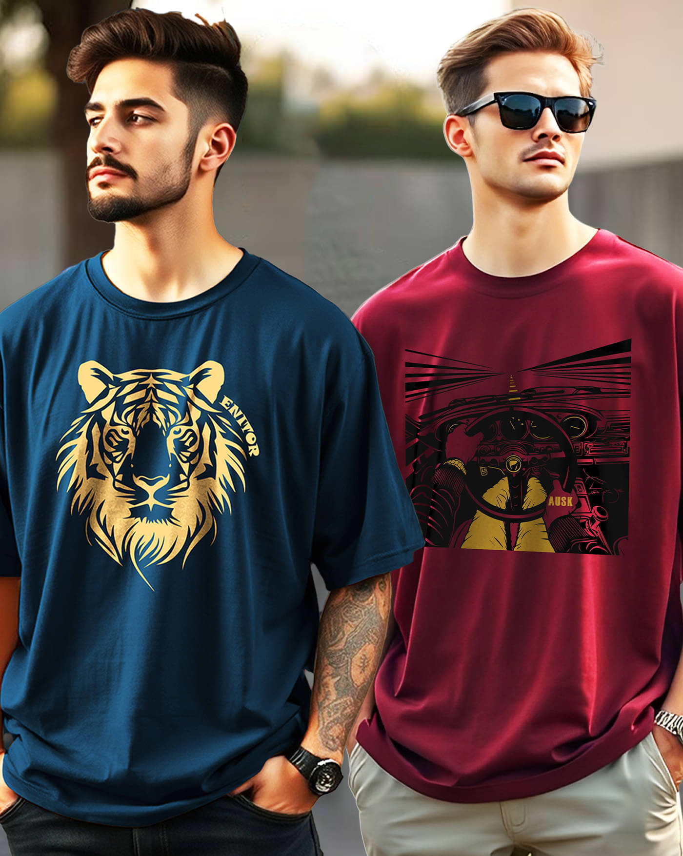     			AOOSH Men Cotton Blend Oversized Fit Printed T-Shirt ( Teal Blue )