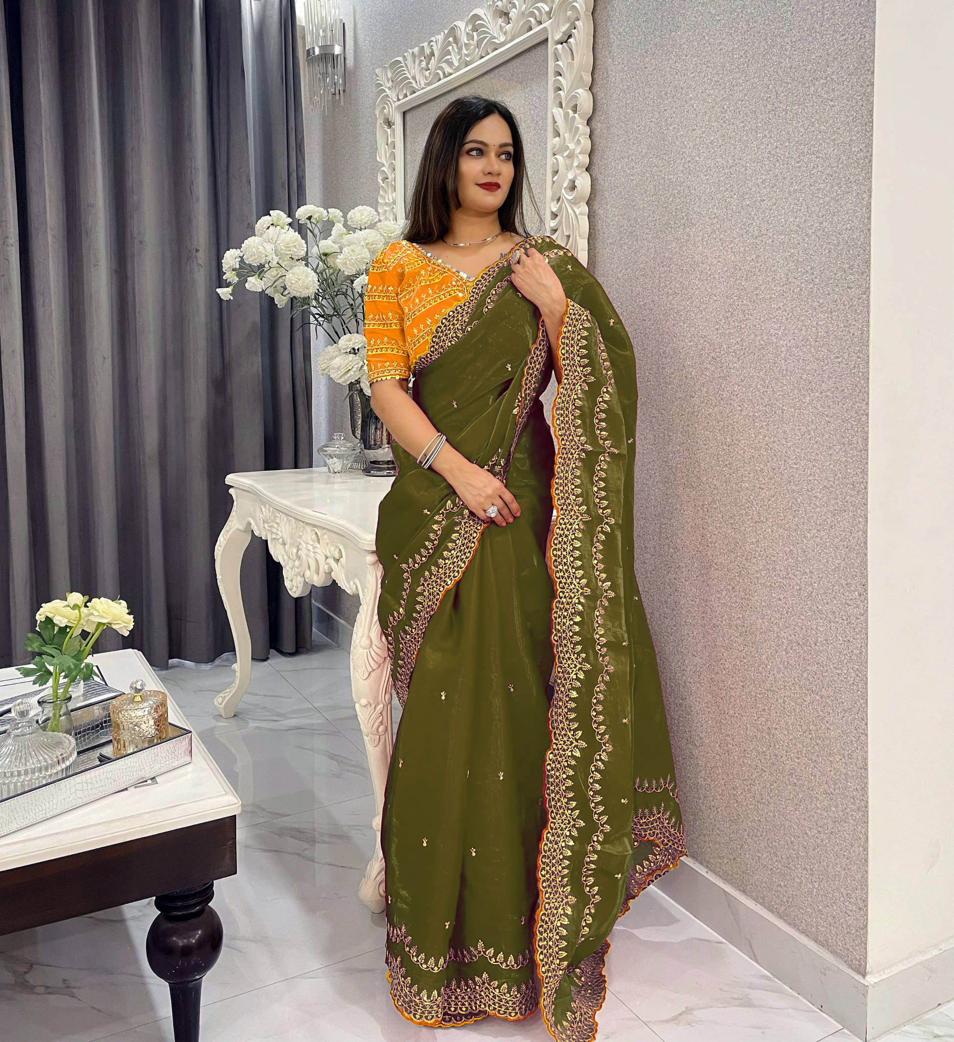 Avenue Creation Zimmy Choo Embroidered Saree With Unstitched Blouse Piece ( Multicolor ) Avenue Creation Zimmy Choo Embroidered Saree With Unstitched Blouse Piece ( Multicolor )